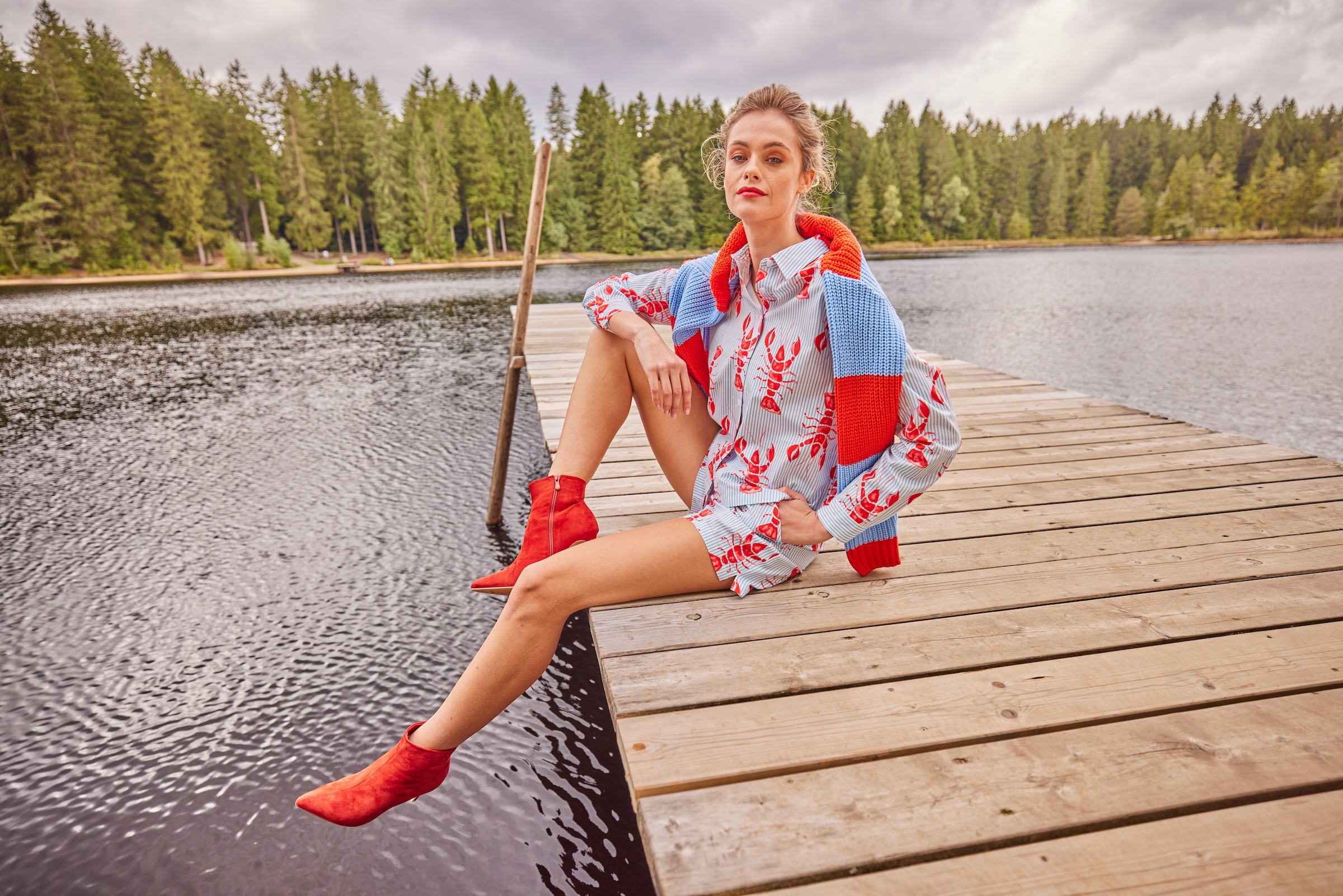 Aniston CASUAL Hemdbluse , gestreift und mit Krebsen bedruckt - NEUE KOLLEKTION