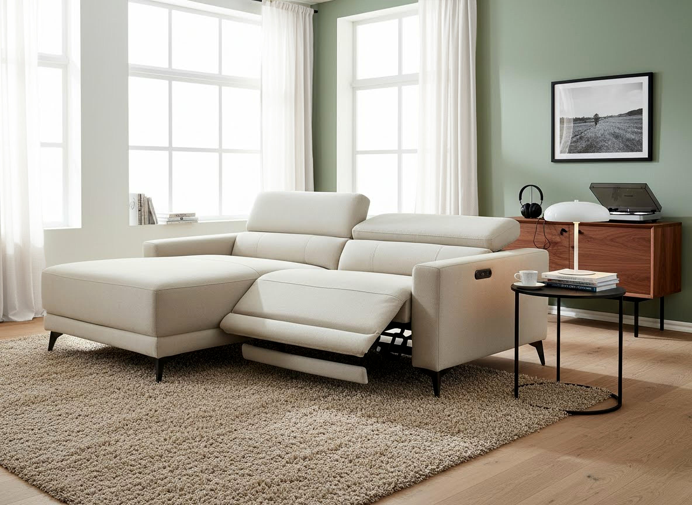OTTO home Ecksofa "LEWII, L-Form, 213 cm - elektr. Relaxfunktion" mit USB A/C-Anschluss. Federkern, verstellbaren Kopfstützen, Webstoff