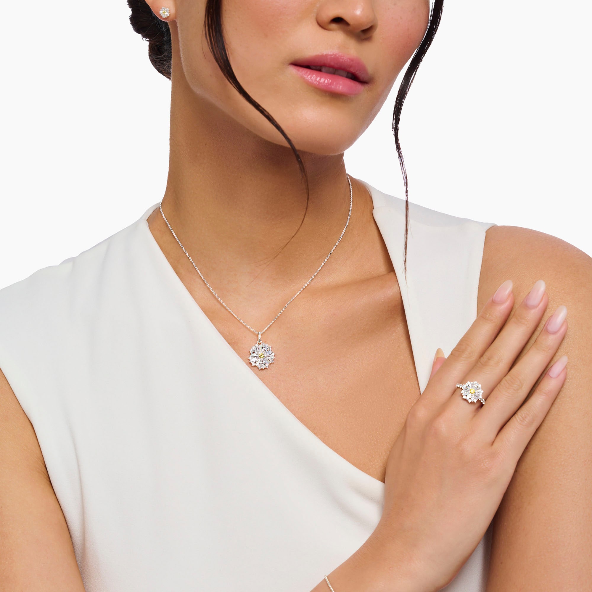 THOMAS SABO Kette mit Anhänger »Lovely Daisy Kette mit Anhänger, KE2086-051-4-L45v«, mit Zirkonia (synth.)