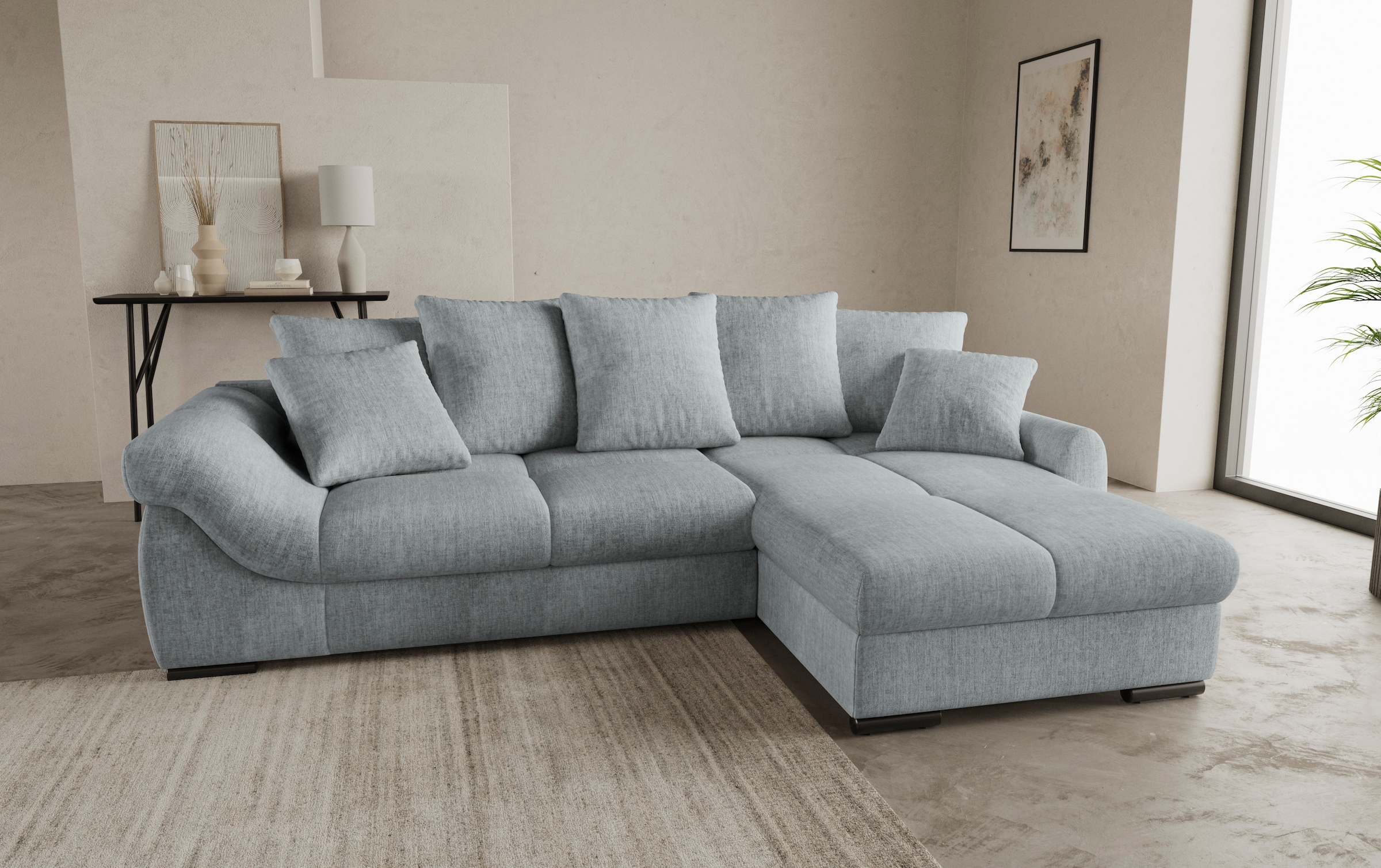 Mr. Couch Ecksofa »Livorno L-Form«, inkl. Hochschläfer-Bettauszug, XL-Bettkasten weiß beschichtet