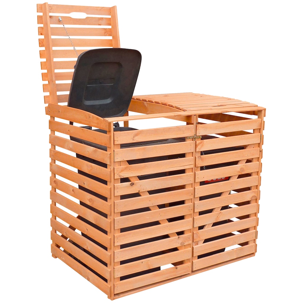promadino Mülltonnenbox, für 2x120 l aus Holz, BxTxH: 130x63x111 cm