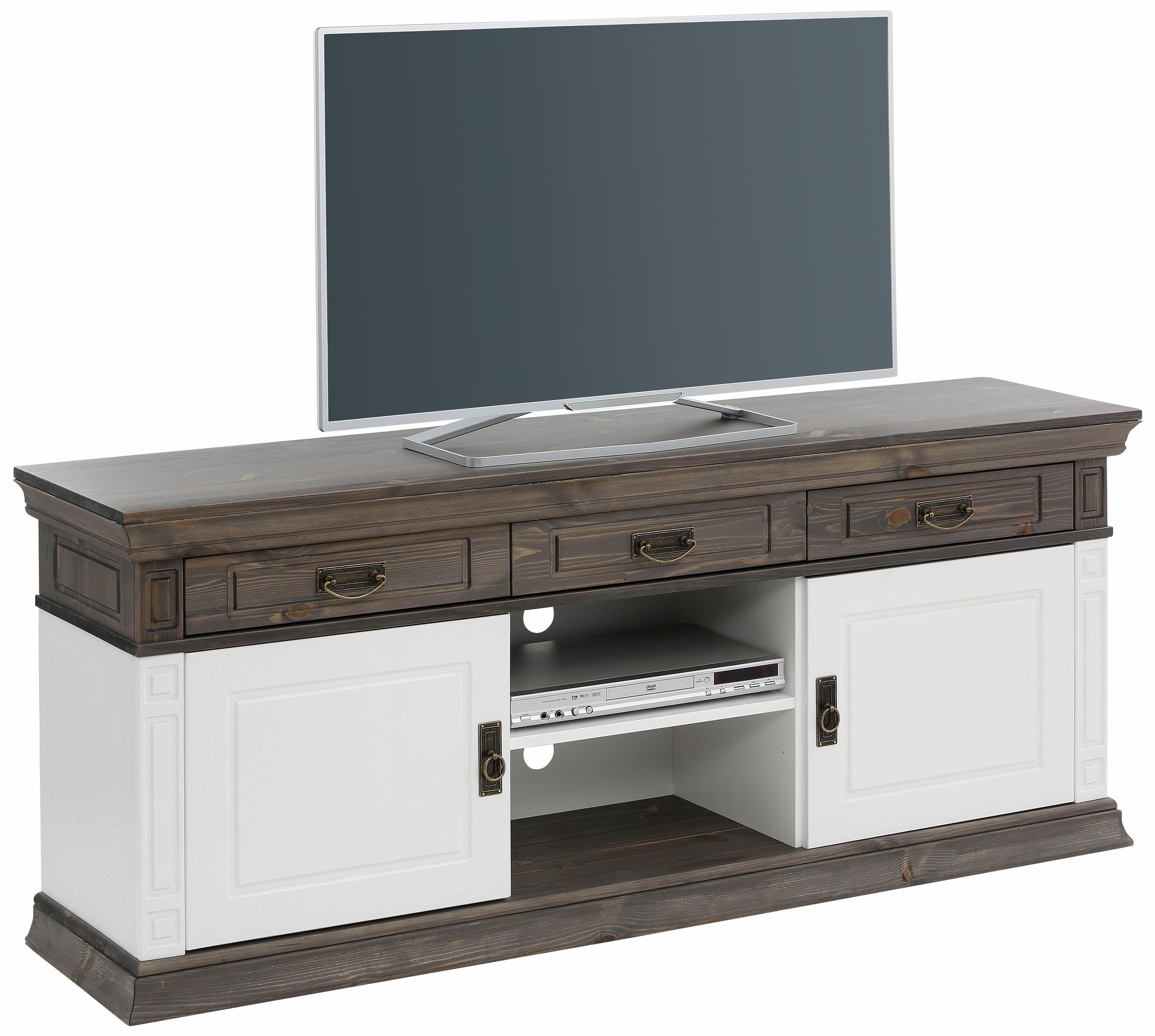 OTTO home TV-Board "Vinales, Sideboard, Kommode, 3 Schubkästen, 4 Fächer" Messinggriffe im Jugendstil, Zierleiste und eleganter Sockel