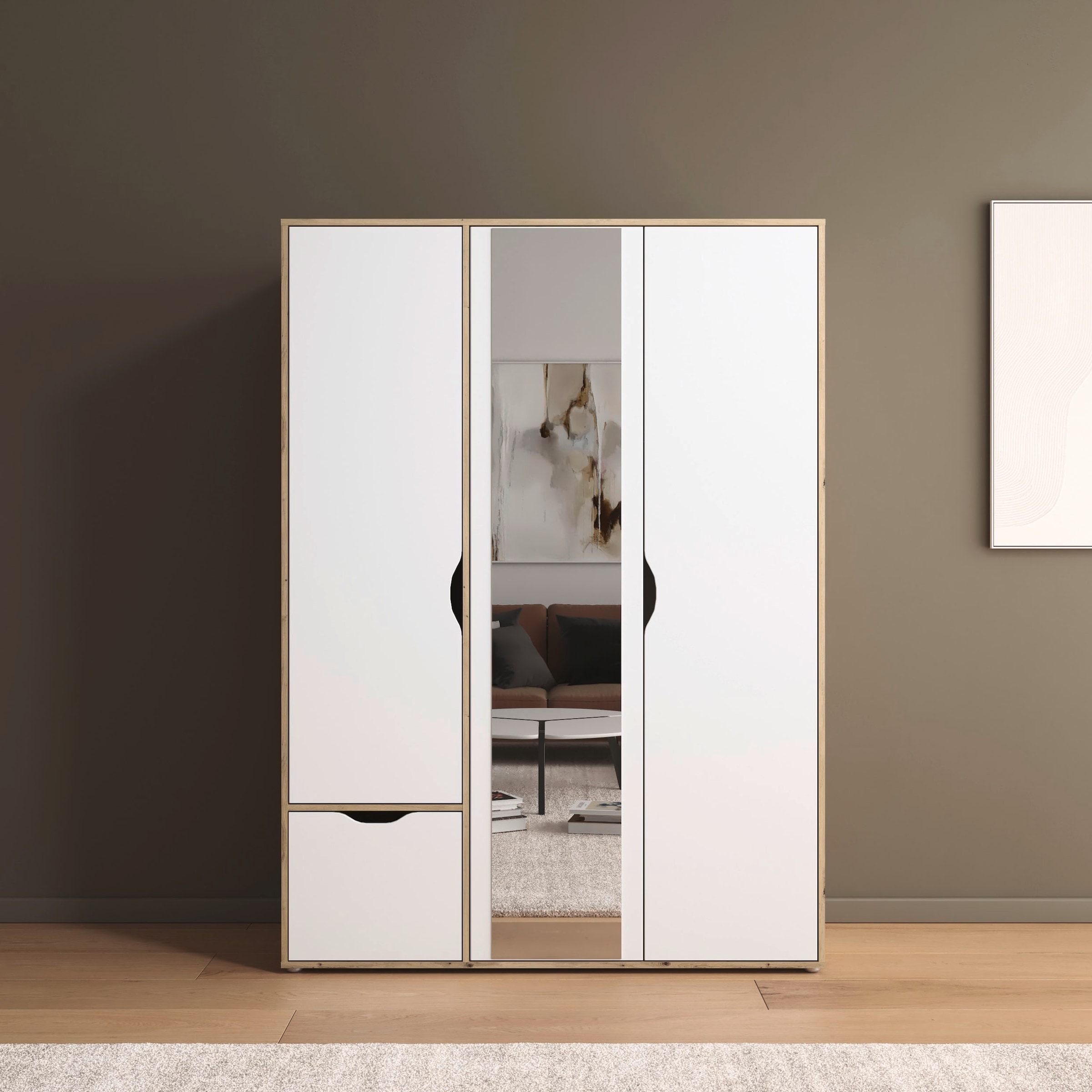 rauch Drehtürenschrank "Kleiderschrank Schrank Garderobe Wäscheschrank NARAI mit Schubladen" in 3 verschiedenen Ausstattungen BASIC/CLASSIC/PREMIUM, Griffausfräsungen für eine grifflose Optik TOPSELLER MADE IN GERMANY
