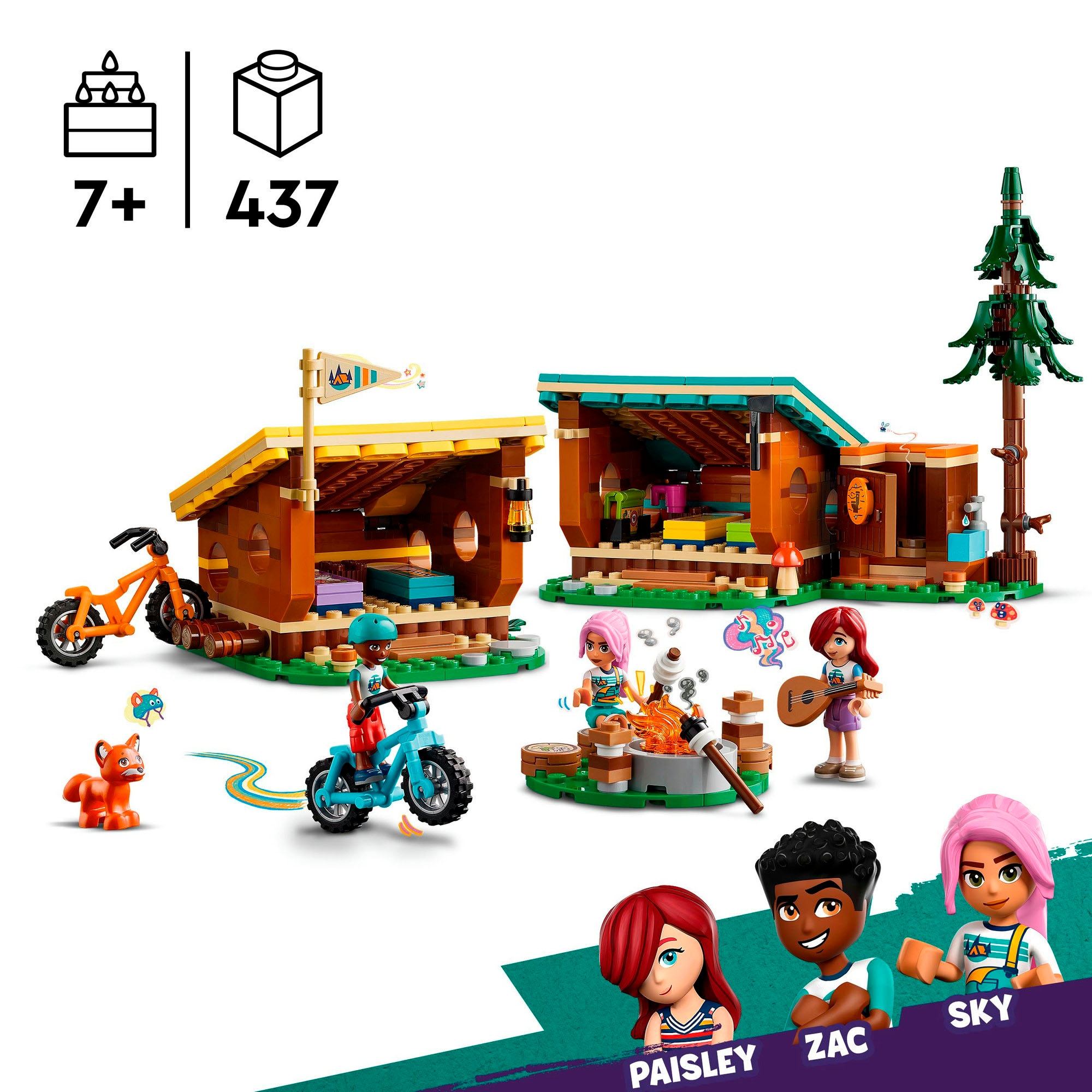 LEGO® Konstruktionsspielsteine »Gemütliche Hütten im Abenteuercamp (42624), LEGO Friends«, (437 St.), Made in Europe