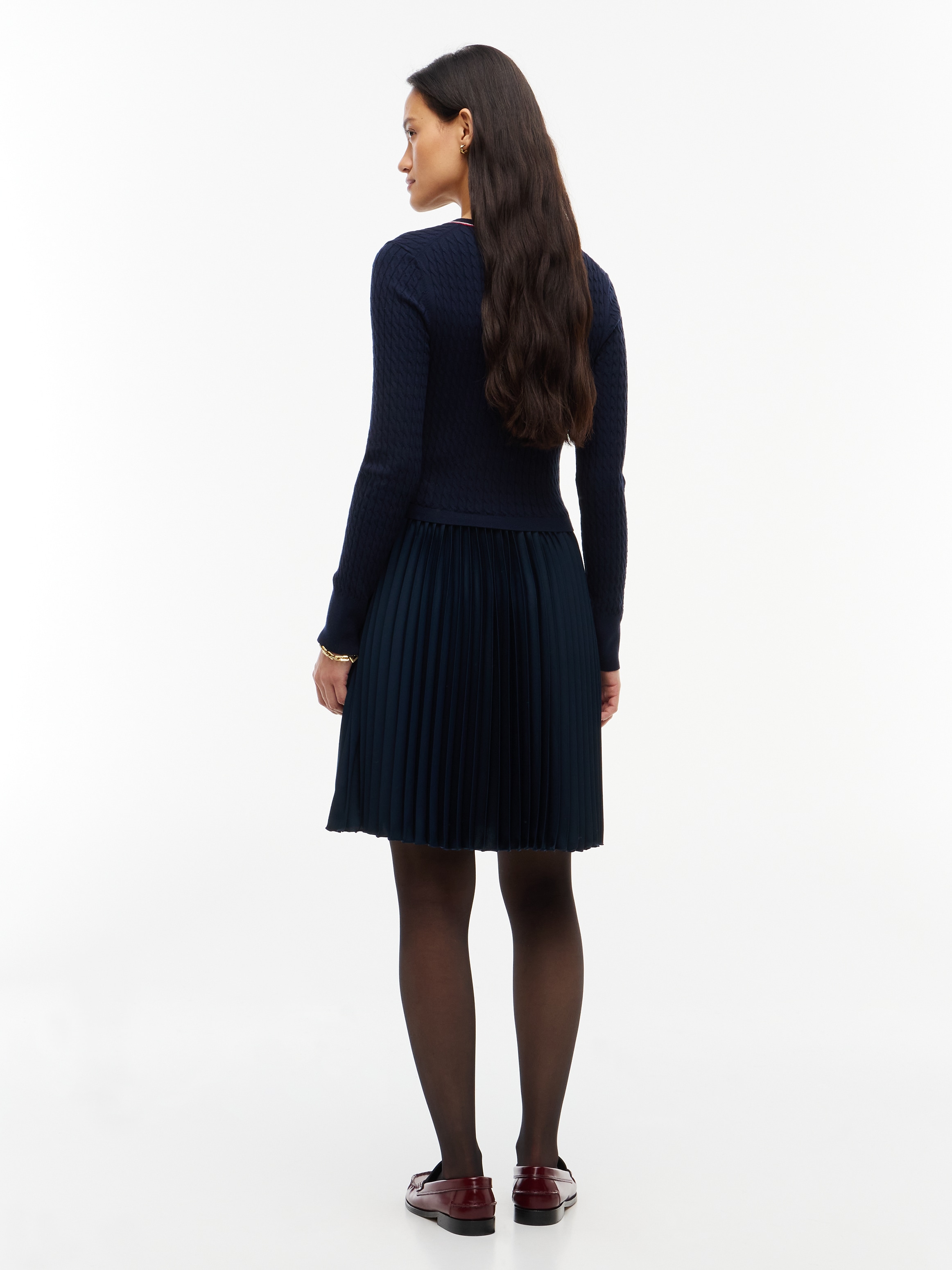 Tommy Hilfiger Strickkleid »PREPPY MIX MEDIA MINI DRESS« Kunstfaser, Zopfstrickmuster