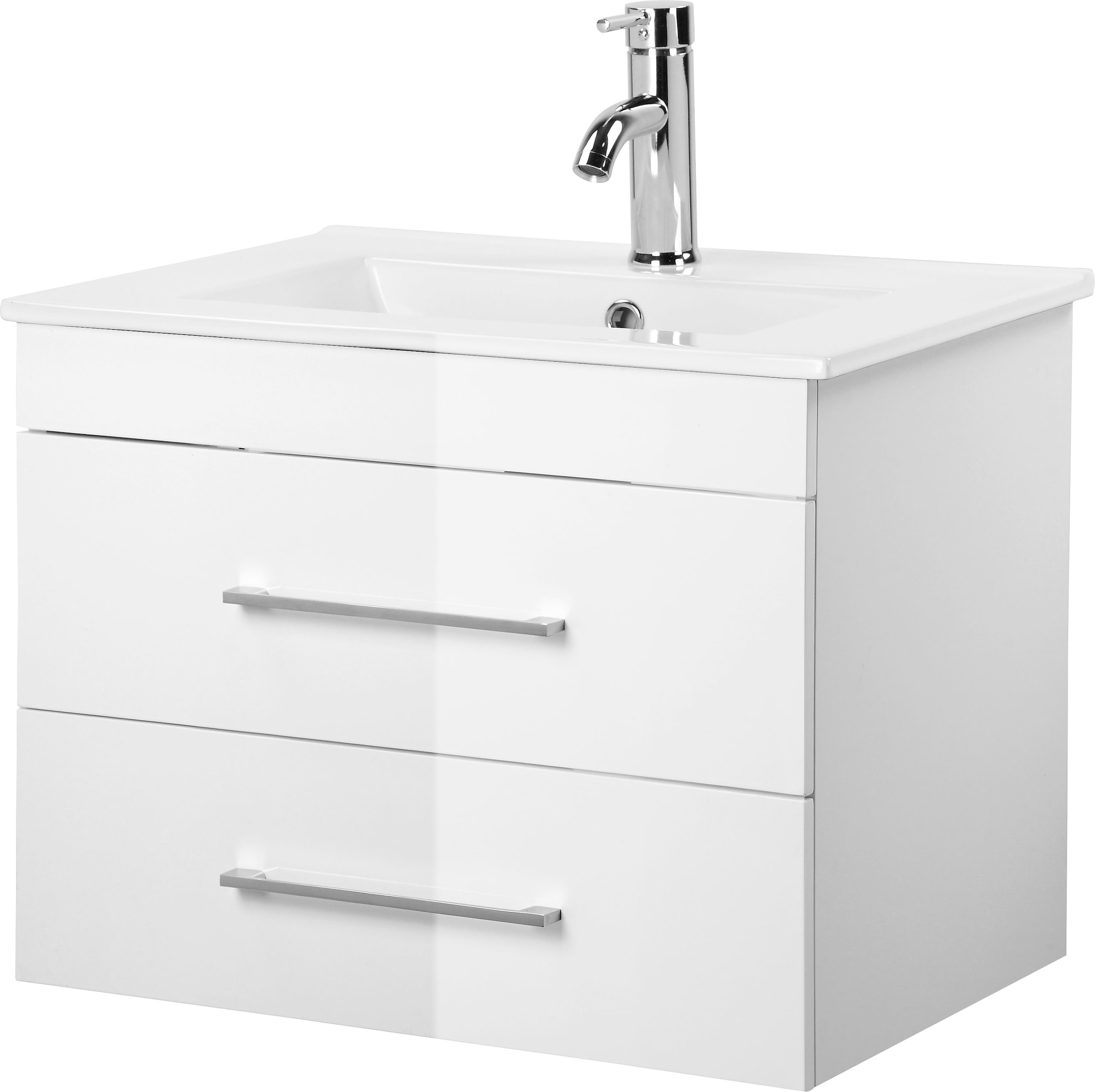 welltime Waschtisch "Florenz Badschrank Badmöbel inkl. Waschbecken", Waschplatz mit 2 Auszügen und Softclose Breite 60cm