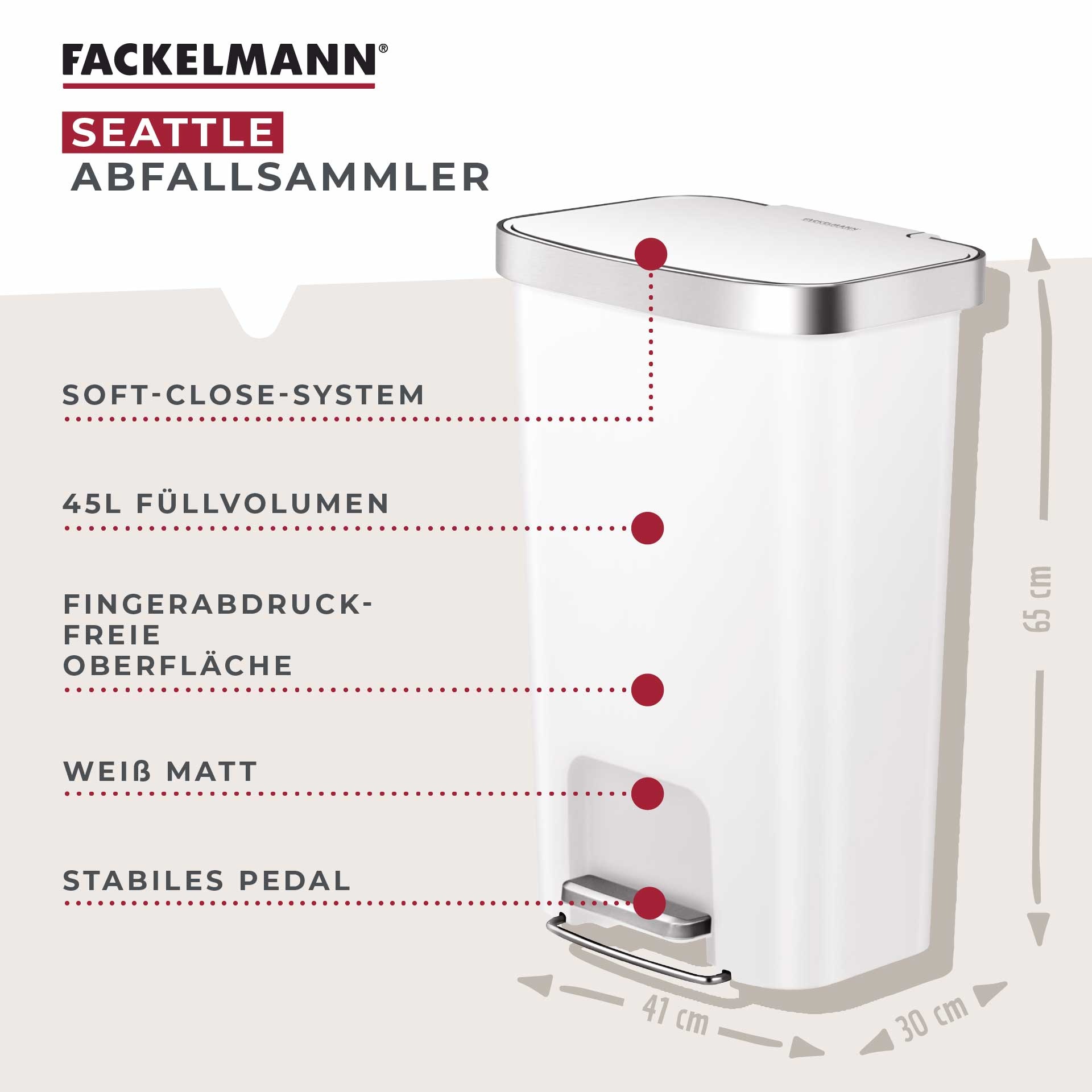 FACKELMANN Mülleimer "SEATTLE, Pedal-Abfalleimer 45L" 1 Behälter stilvoller günstig online kaufen