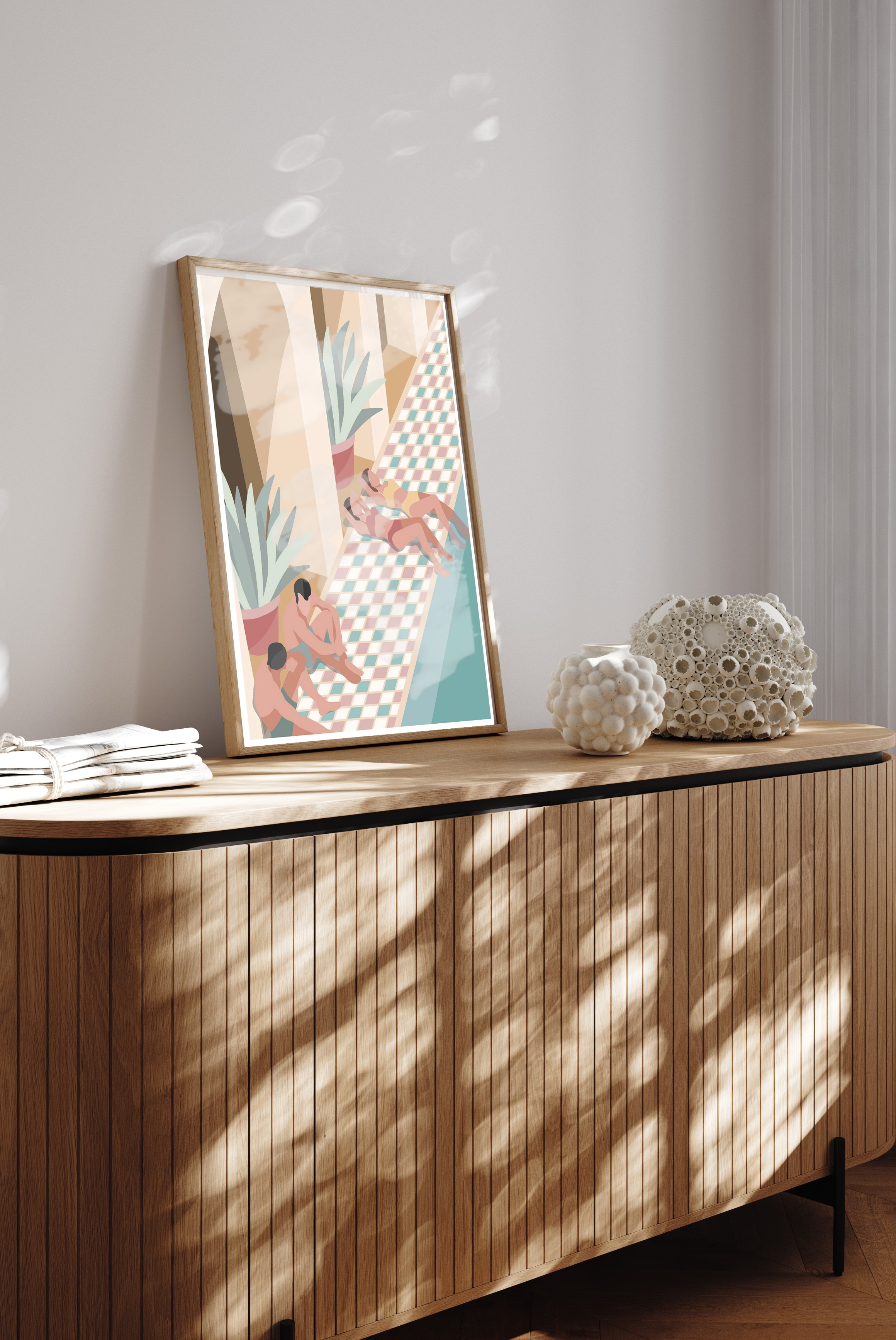 Thumbnail - queence Bild mit Rahmen "Mit Freunden am Pool" Bilder von Frauen Bilder von Männern Gemälde Gewässer Kunst Personen...