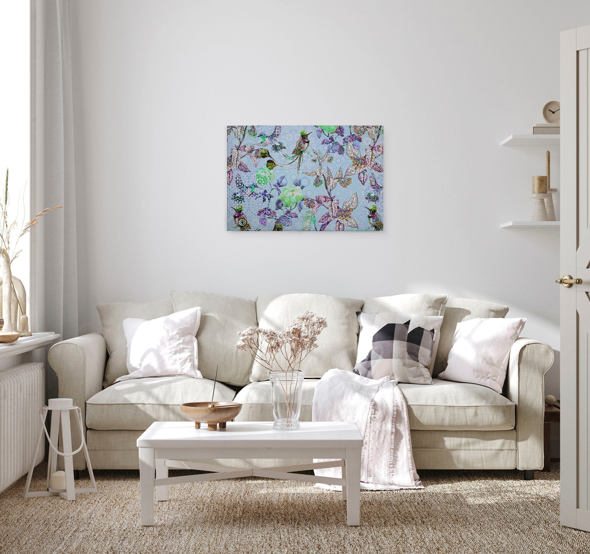 A.S. Création Leinwandbild »exotic mosaic«, Kunst-Vögel-Kinder, (1 St.), Mosaik Keilrahmen Floral Blumen Vögel Leinwand-Bild Wohnzimmer modern