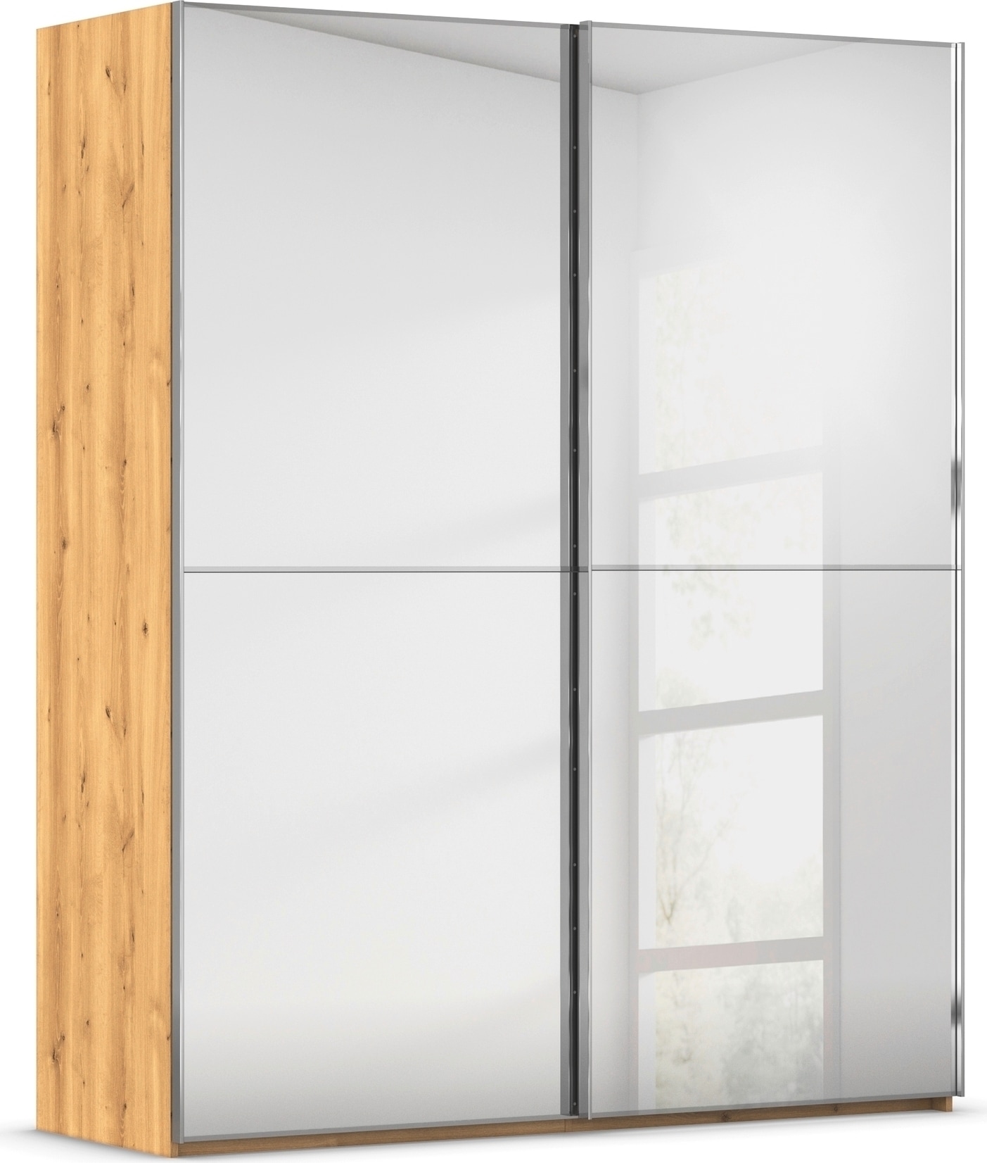 rauch Schwebetürenschrank "Kleiderschrank Schrank Garderobe Schlafzimmerschrank SCALE-DUO" edle zweigeteilte Türen Spiegelfront und 3 Zierleisten MADE IN GERMANY