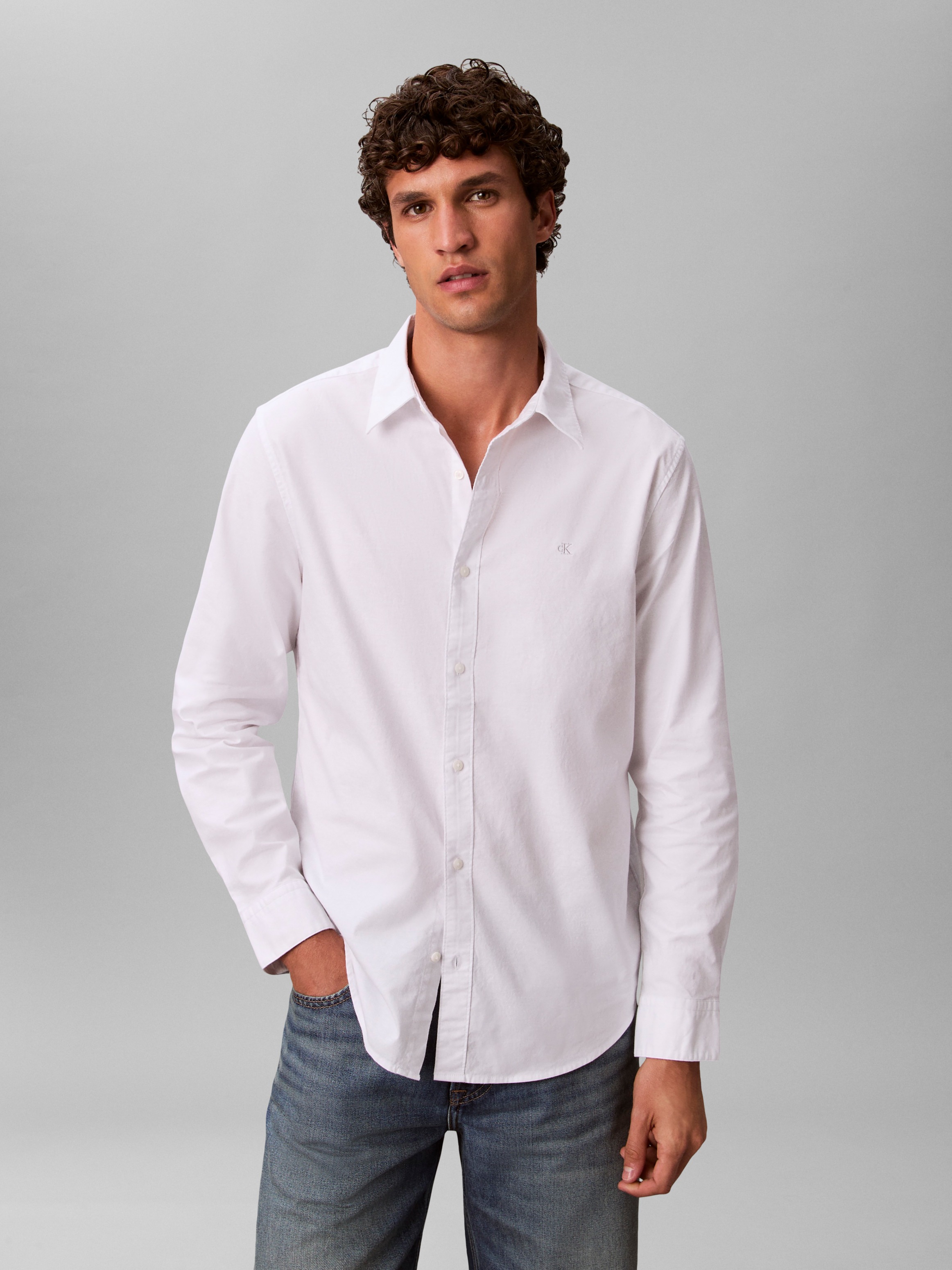 Calvin Klein Jeans Langarmhemd Button-Down-Kragen, Baumwoll-Stretch günstig online kaufen