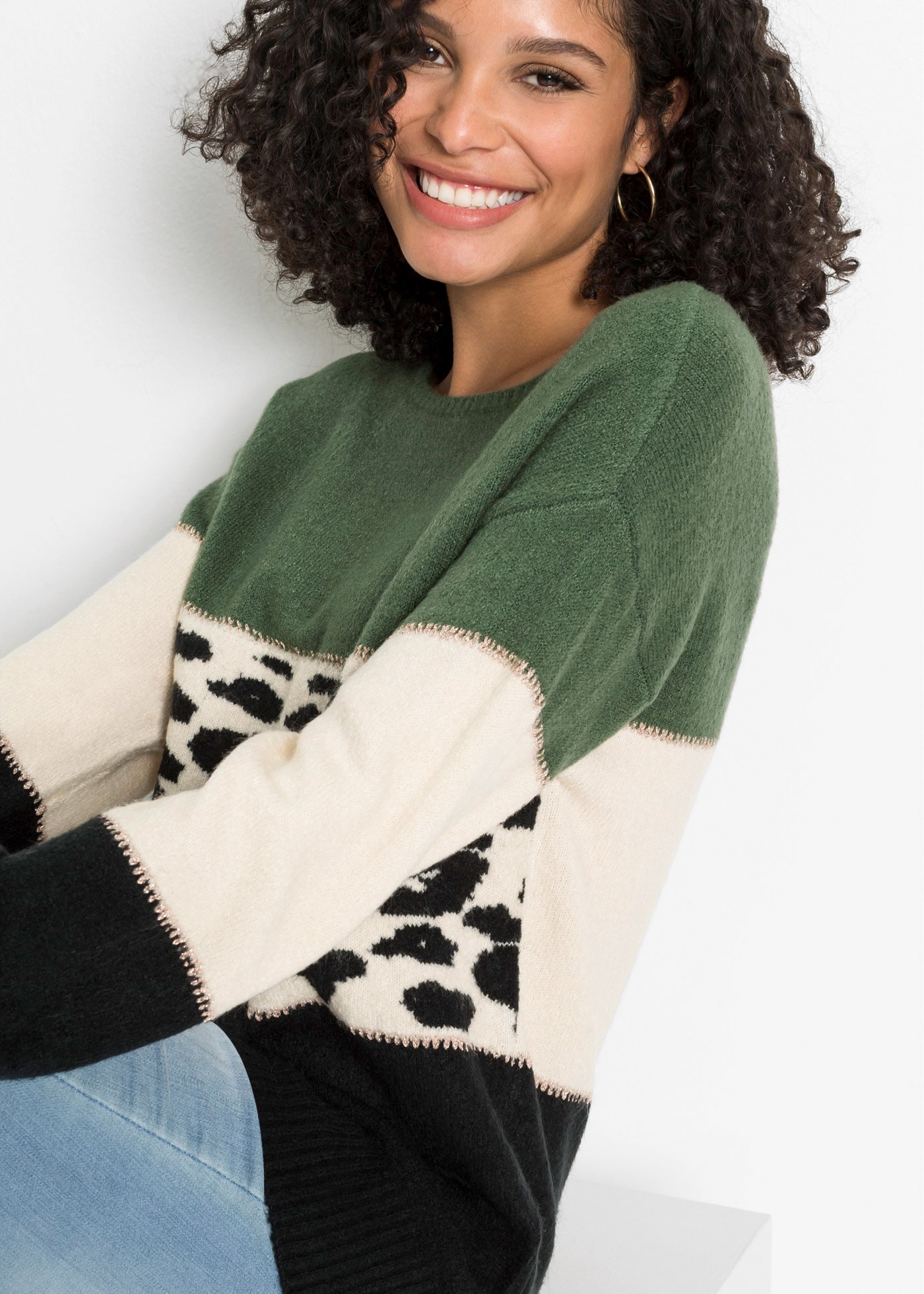 Thumbnail - bonprix Strickpullover "Oversize-Pullover" mit gemustertem Design, mit Glitzergarn Details, Materialmix