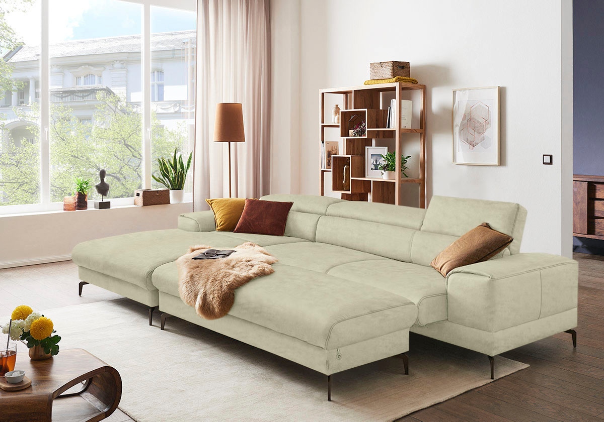 W.SCHILLIG Ecksofa »piedroo, Designsofa mit tollem Sitzkomfort, bequem und elegant, L-Form«, Kopfteilverstellung, wahlweise mit Sitztiefenverstellung, Breite 343cm