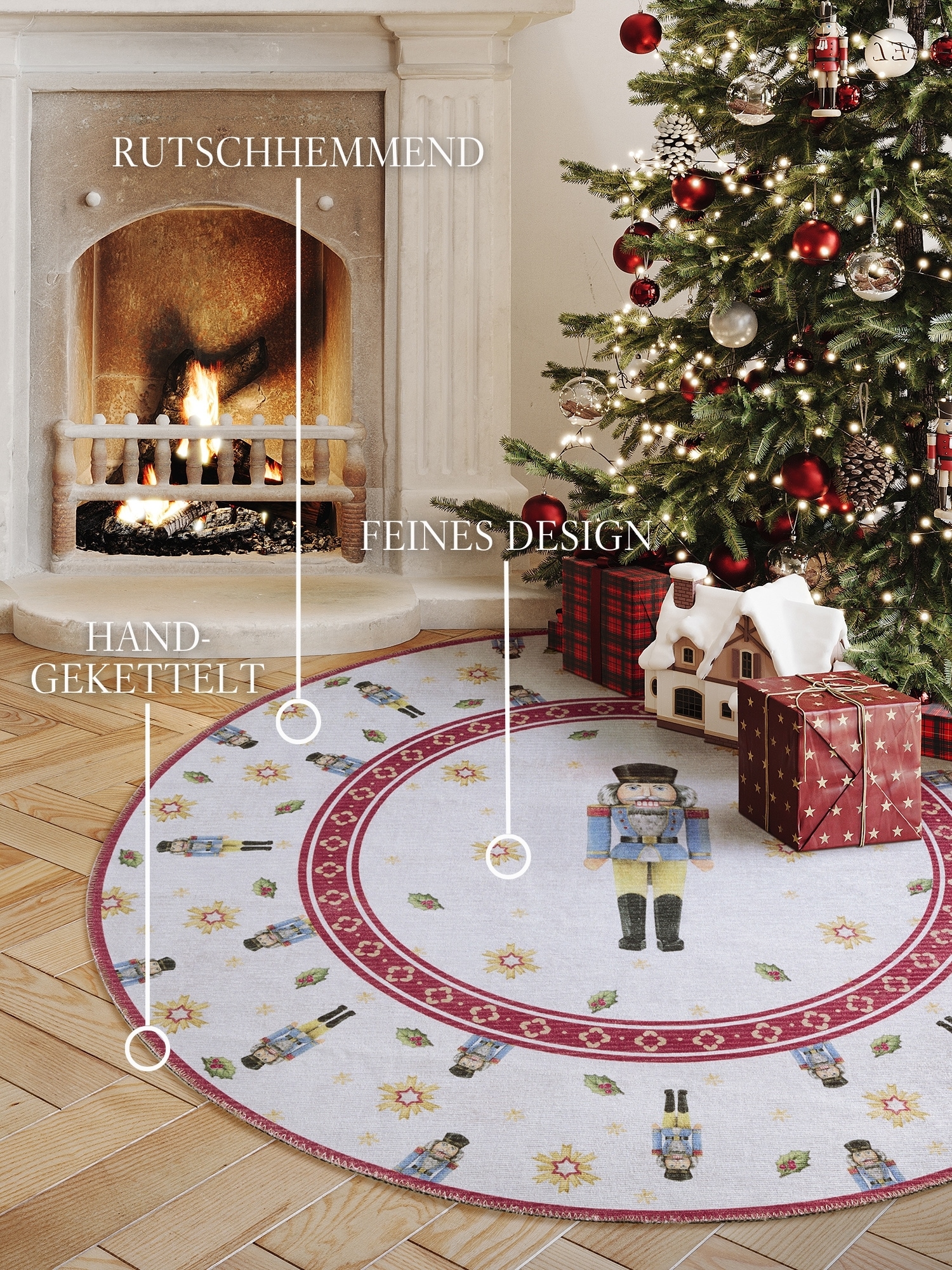Villeroy & Boch Teppich »Toy's Deleight Limited Edition Nutcracker«, rund, 3 mm Höhe, Limited Edition, Weihnachten, Wohnzimmer, Baumrock, Waschbar, Rund
