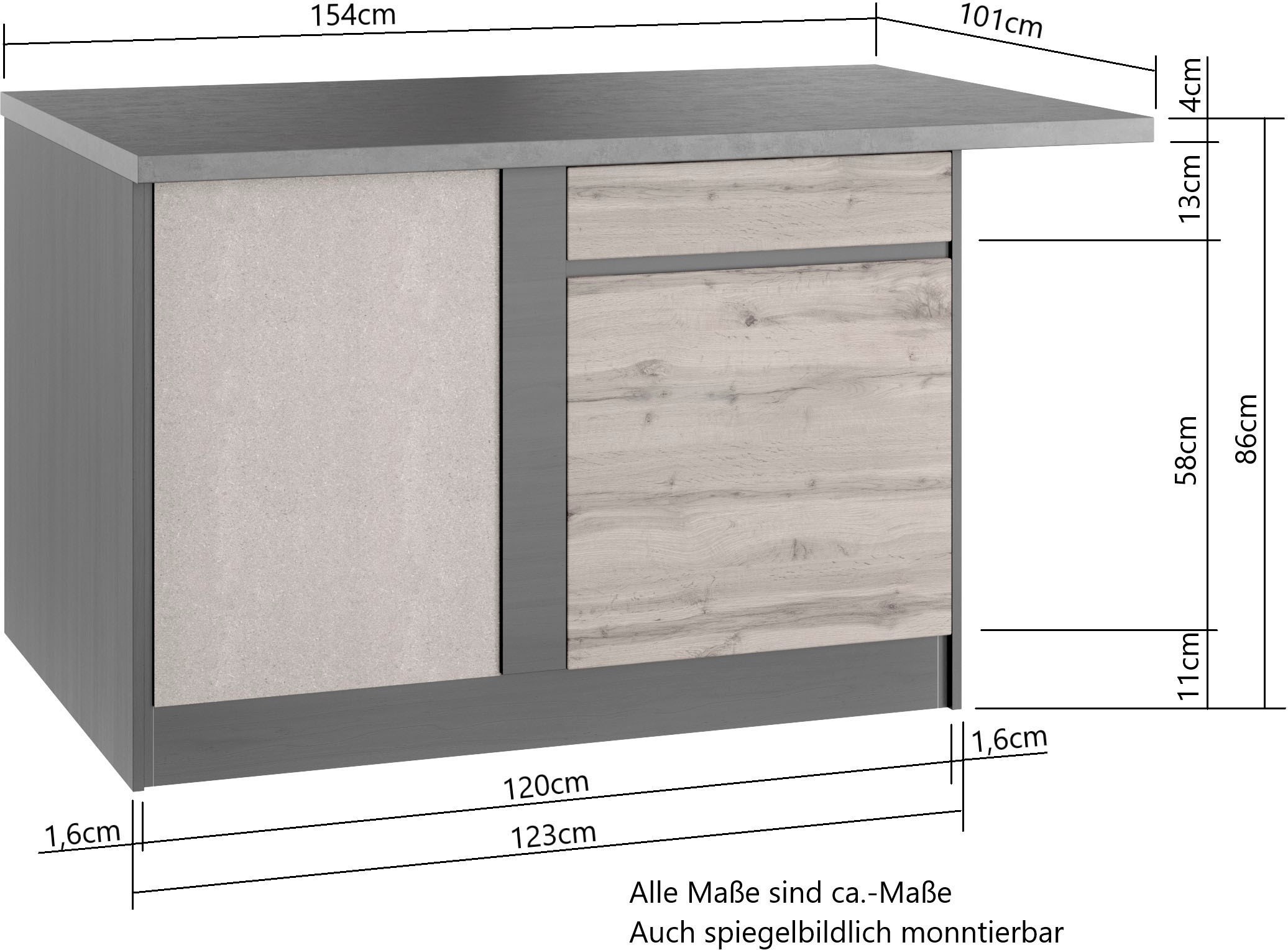 Kochstation Küche »KS-Riesa«, Stellbreite 490/153 cm, wahlweise mit Induktionskochfeld