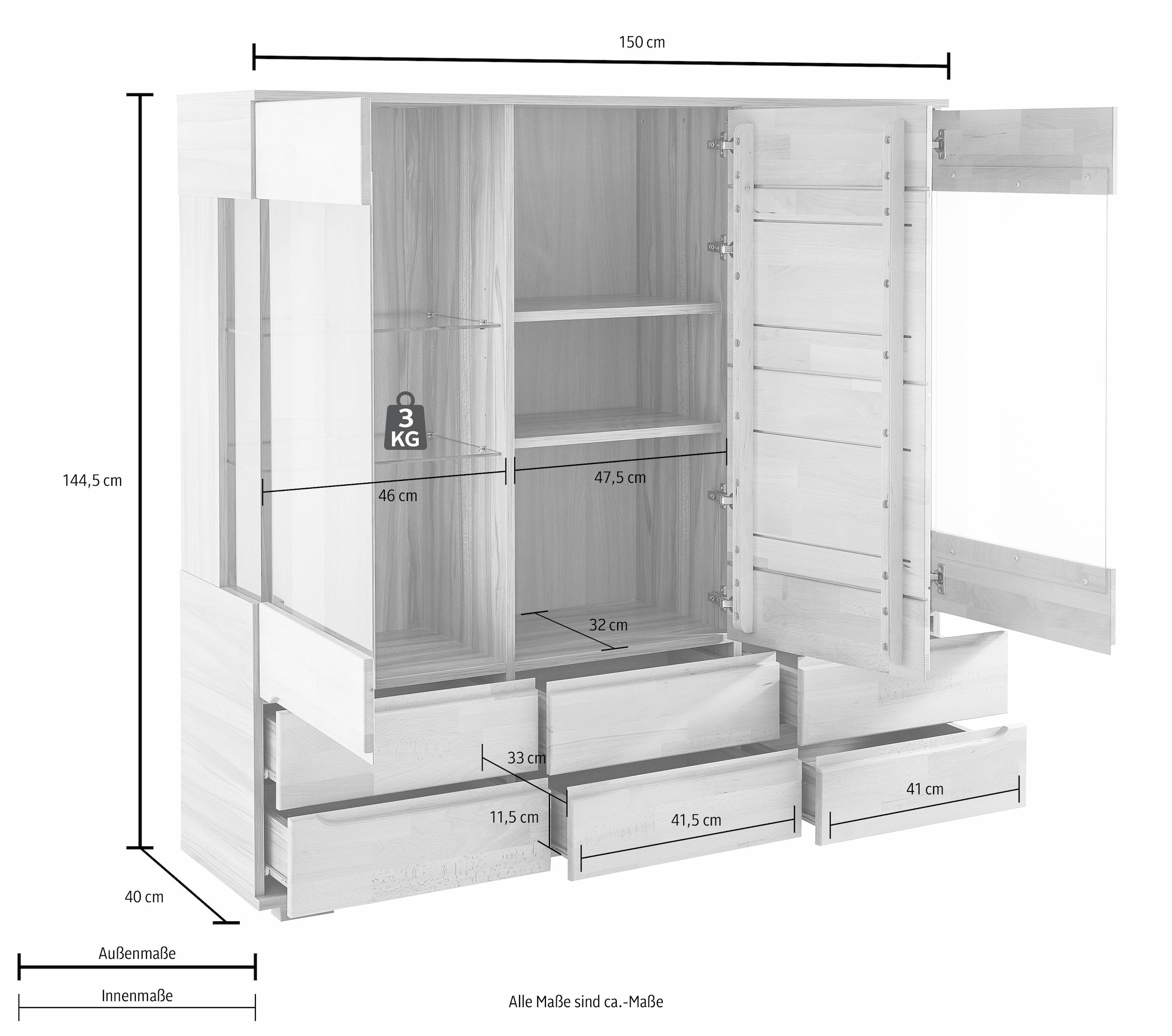 Woltra Highboard »Vetro«, Breite 150 cm