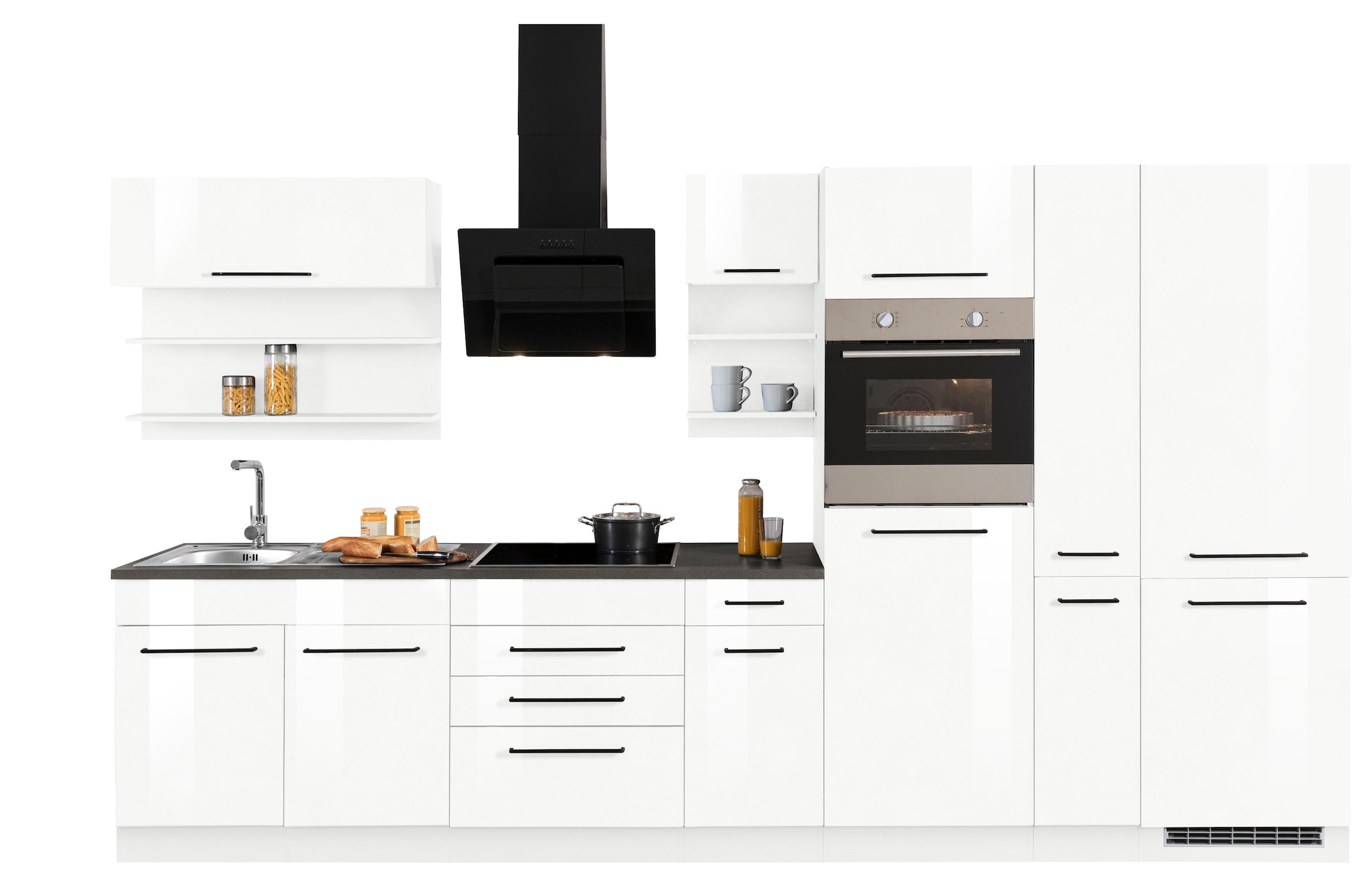 KOCHSTATION Küchenzeile »KS-Tulsa«, ohne E-Geräte, Breite 360 cm, schwarze Metallgriffe, MDF Fronten