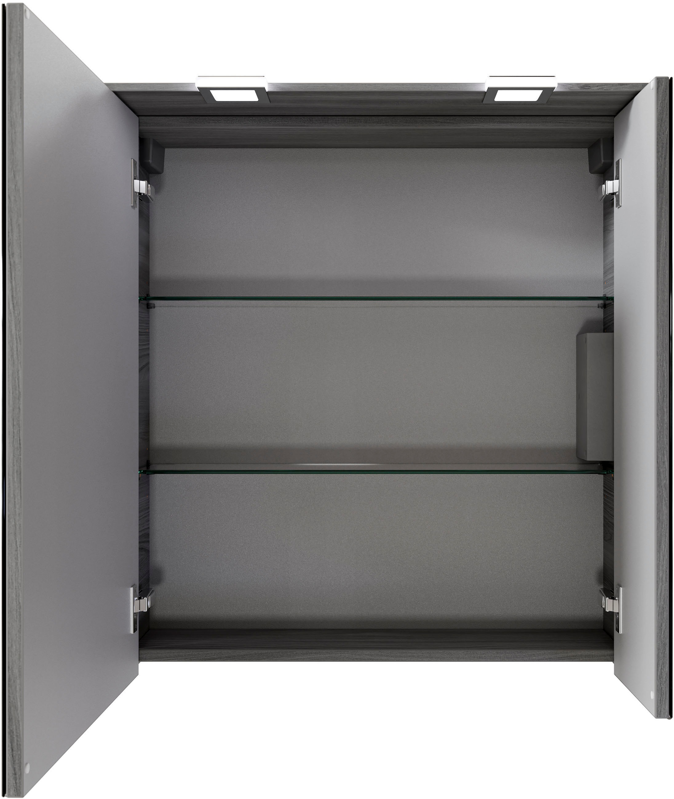 Saphir Badmöbel-Set »Serie 6025 2-teilig Mineralmarmor-Waschtisch mit LED-Spiegelschrank«, (2 St.), Waschplatz 67 cm breit, 2 Schubladen, 2 Spiegel-Türen, inkl Türdämpfer