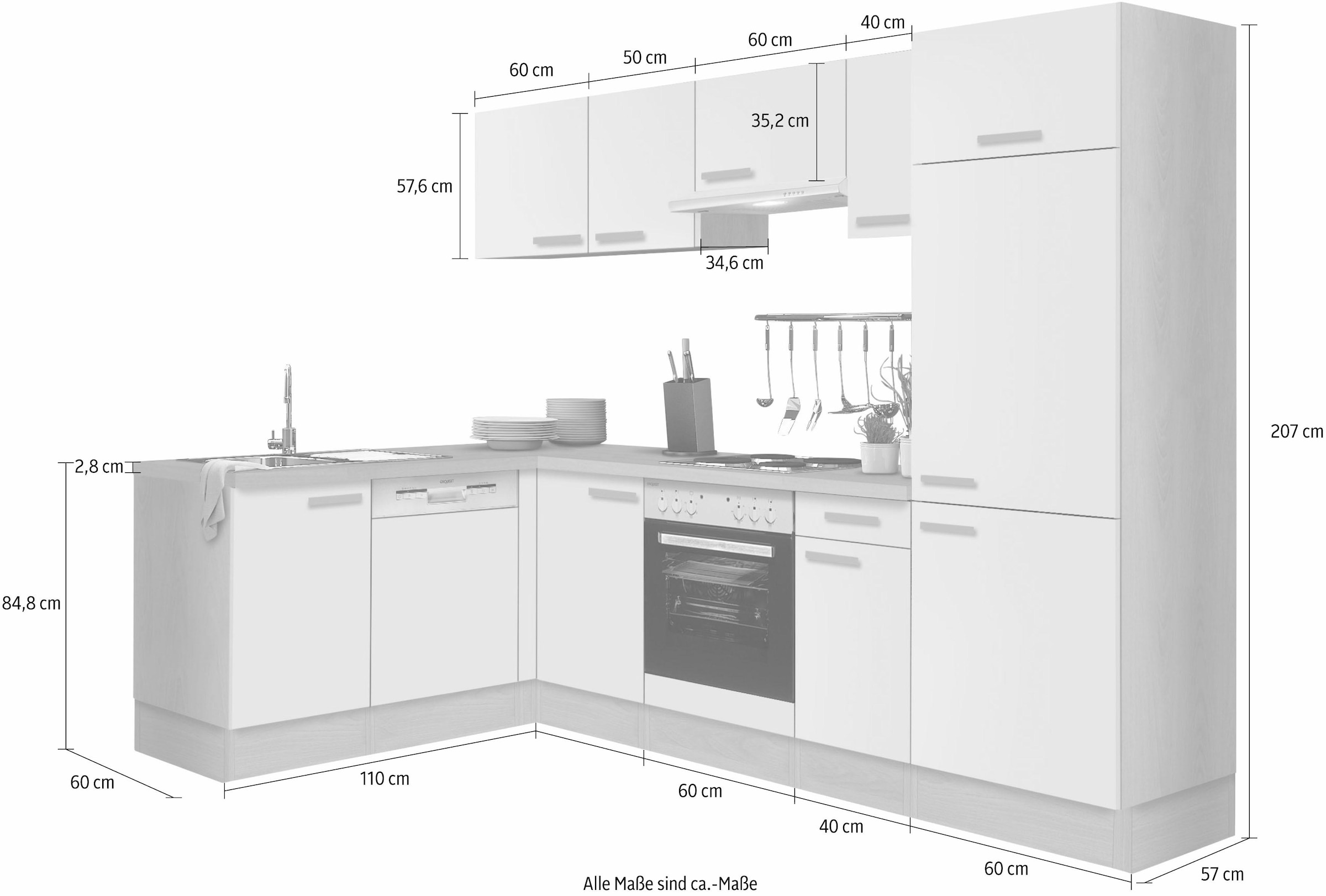 OPTIFIT Winkelküche »Odense«, mit E-Geräten, Stellbreite 275 x 175 cm, mit 28 mm Arbeitsplatte