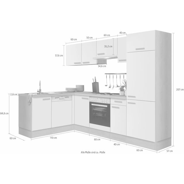 OPTIFIT Winkelküche »Odense«, mit E-Geräten, Stellbreite 275 x 175 cm, mit  28 mm Arbeitsplatte bestellen | BAUR