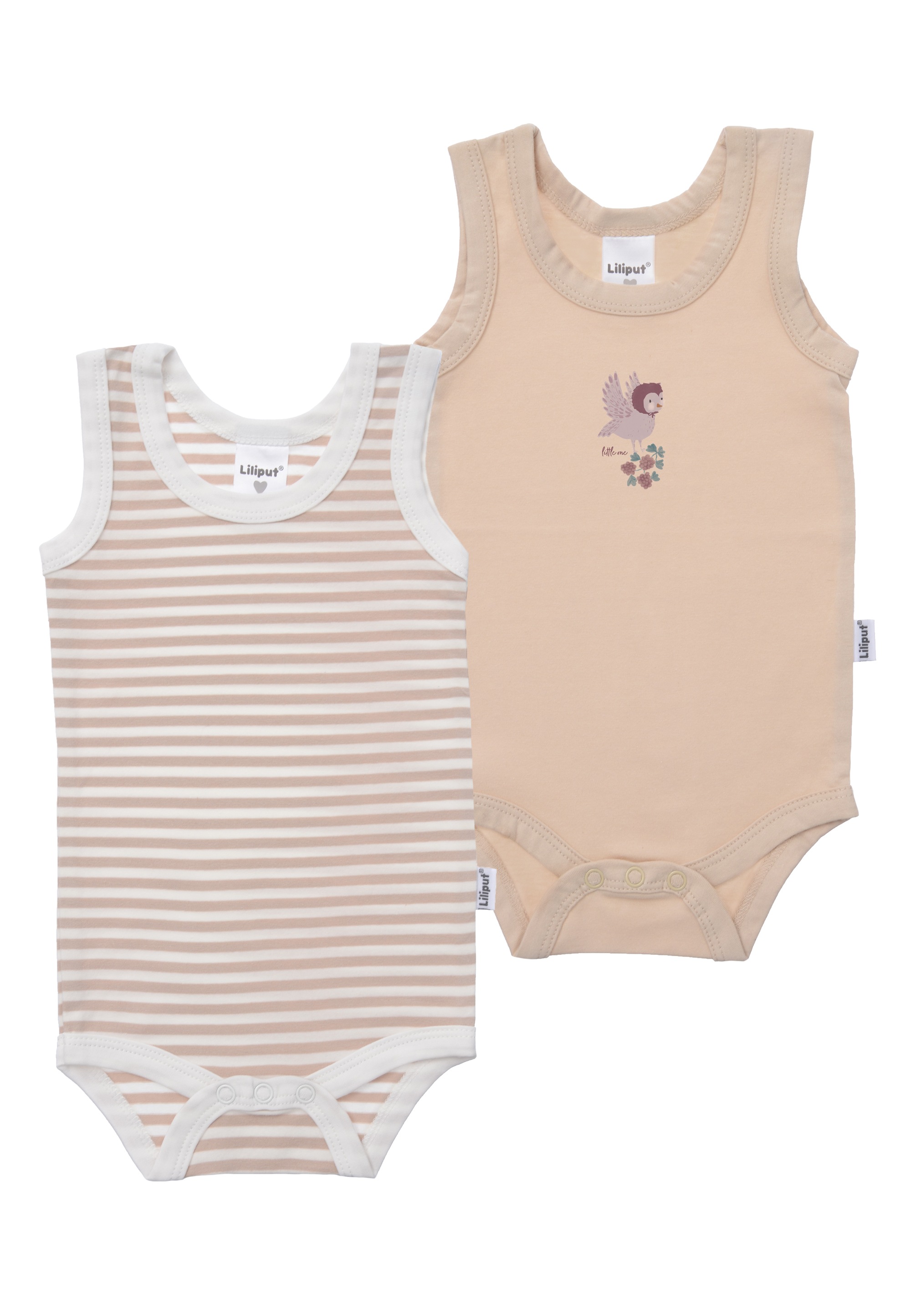 LILIPUT Jungen Body "Eule", Gr. 74, beige, 95% Baumwolle, 5% Polyester, bedruckt, Bodys, 2er-Pack mit angenehmem Rundhalsausschnitt