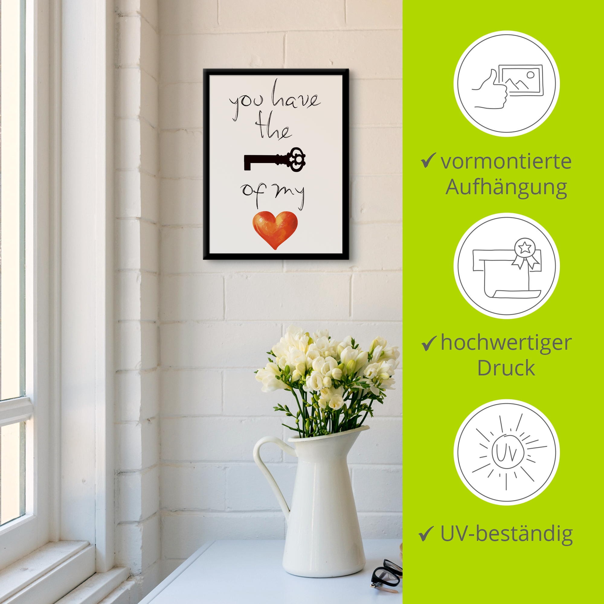 Artland Wandbild »Schlüssel für mein Herz«, Sprüche & Texte, (1 St.)