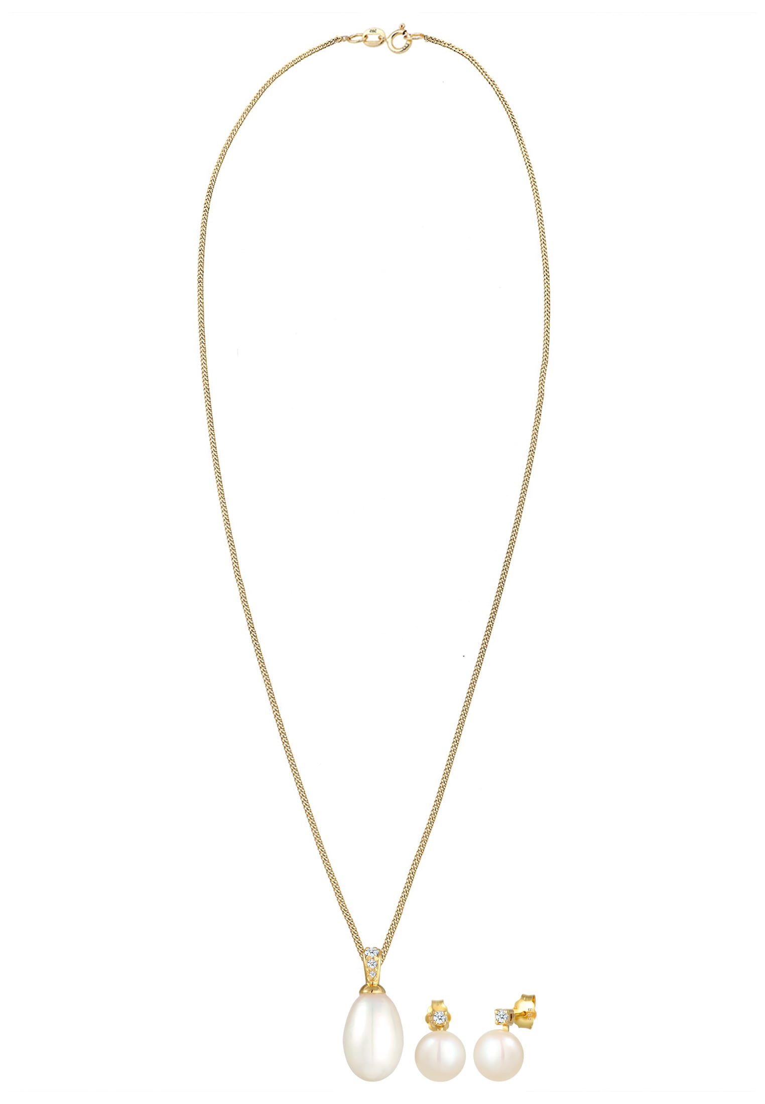 Elli DIAMONDS Schmuckset »Klassisch Perle Diamant (0.11 ct.) 585 Gelbgold«