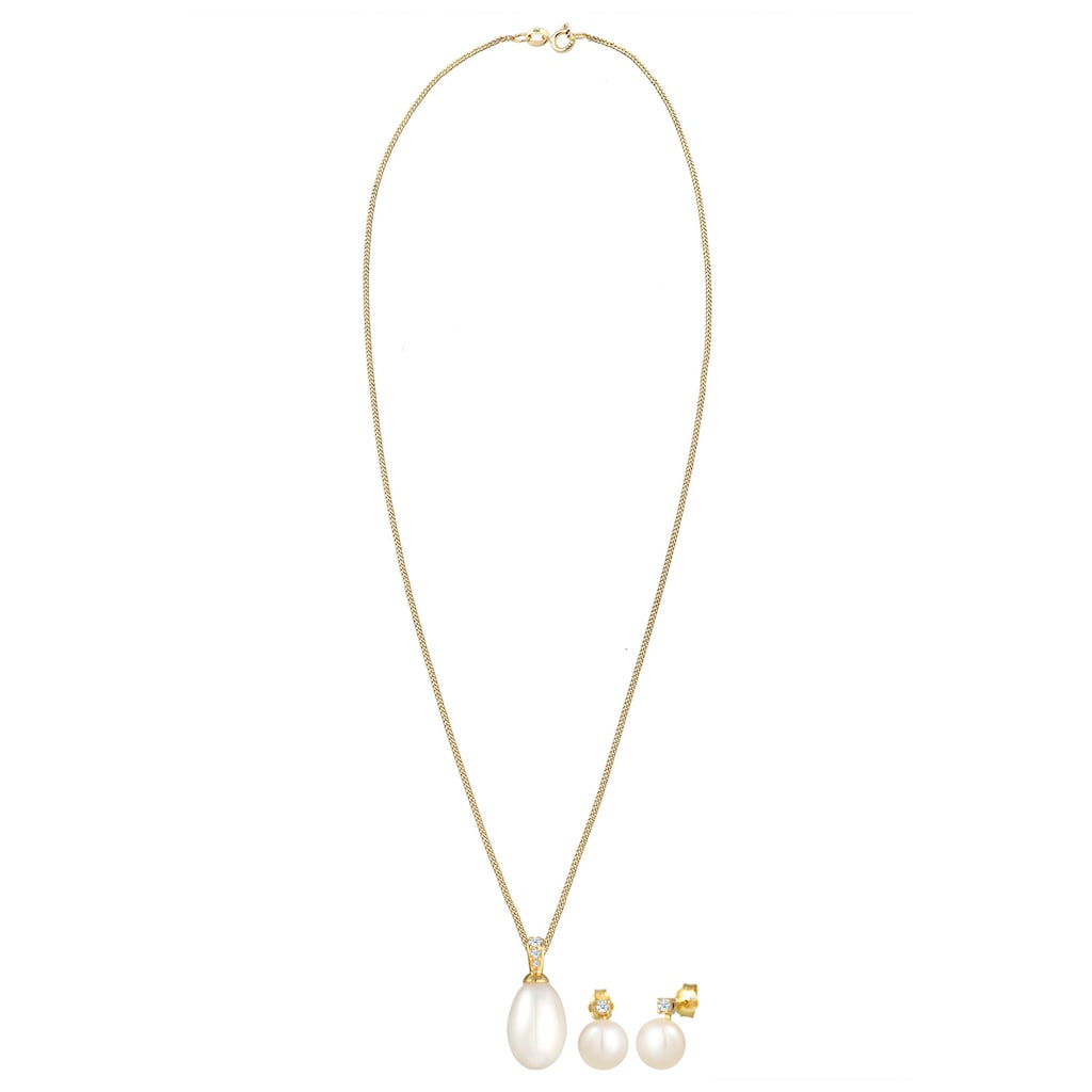 Elli DIAMONDS Schmuckset »Klassisch Perle Diamant (0.11 ct.) 585 Gelbgold«