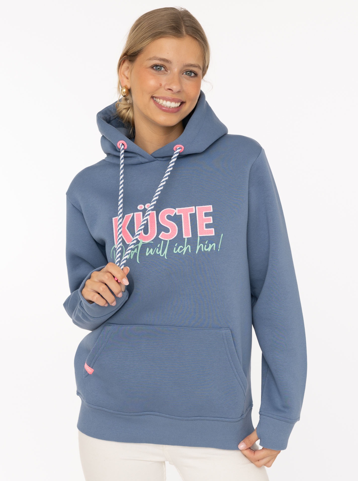 Zwillingsherz Hoodie ""Küste"", statement Stickerei, gestreifte Kordel, Kap günstig online kaufen