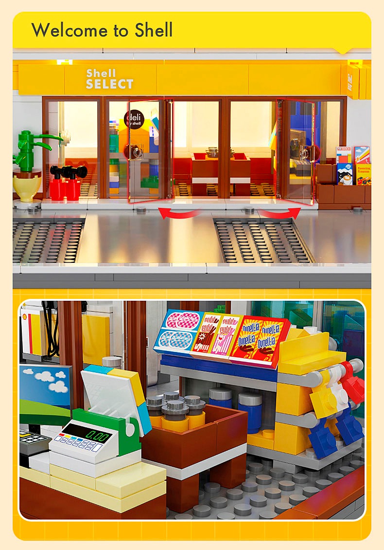 Jamara Konstruktions-Spielset »CaDA, Shell Tankstelle mit Shop und Waschanlage Bricks«, (1309 St.), mit LED Licht