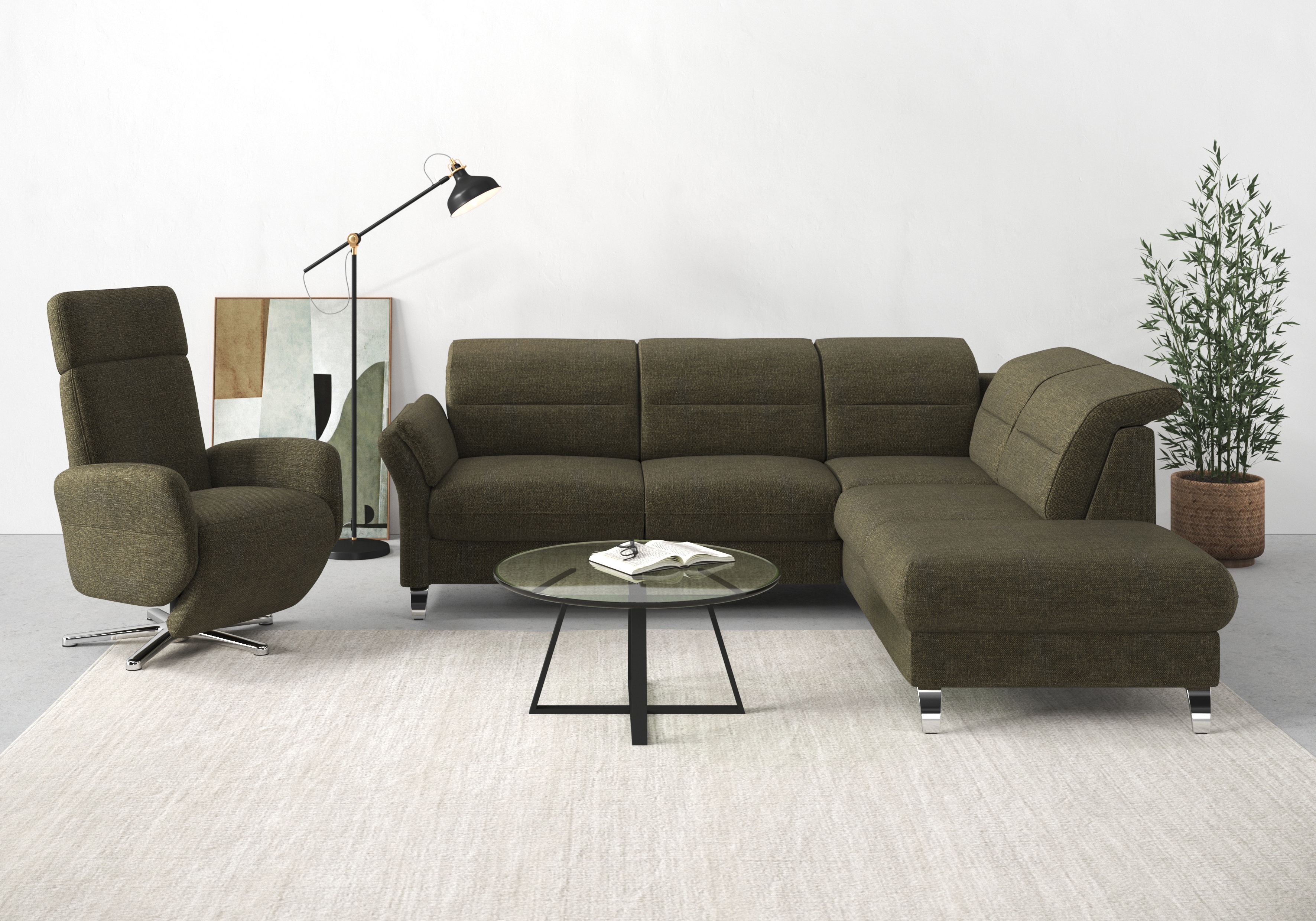 sit&more Ecksofa "Grenoble L-Form mit Federkern" wahlweise mit Schlaffunktion, Bettkasten, Arm- und Kopfteilverstellung