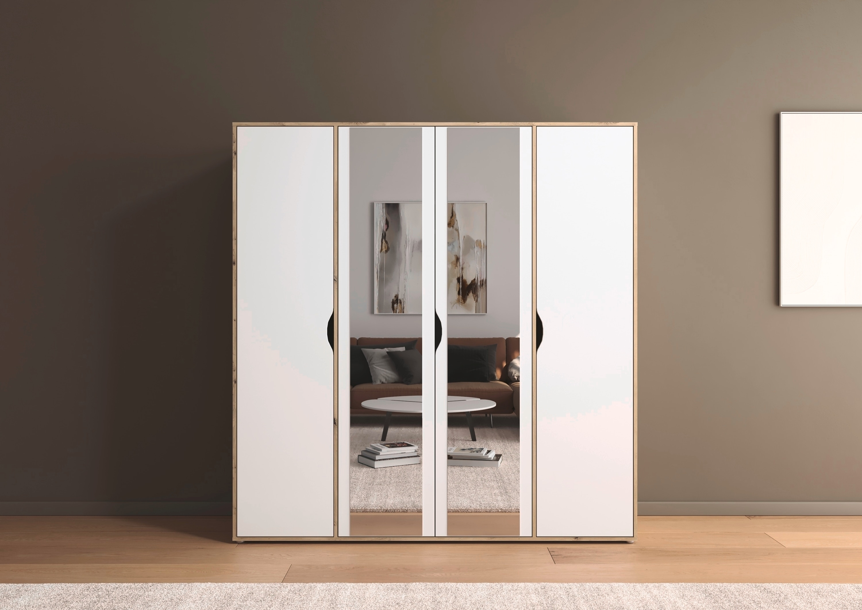 rauch Drehtürenschrank "Kleiderschrank Schrank Garderobe Wäscheschrank NARAI mit Spiegel" in 3 verschiedenen Ausstattungen BASIC/CLASSIC/PREMIUM, Griffausfräsungen für eine grifflose Optik TOPSELLER MADE IN GERMANY