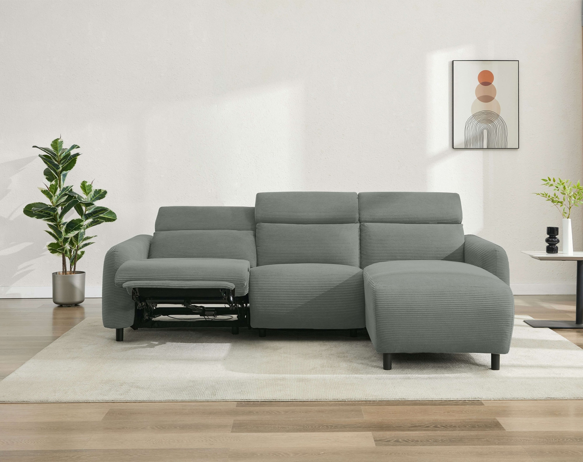 Home affaire Ecksofa »SKAANE in Cord, L-Form, 274 cm, manuelle u. elektrische Funktion,«, Kopfteilverstellung, Relax-und Liegefunktion, Federkernpolsterung