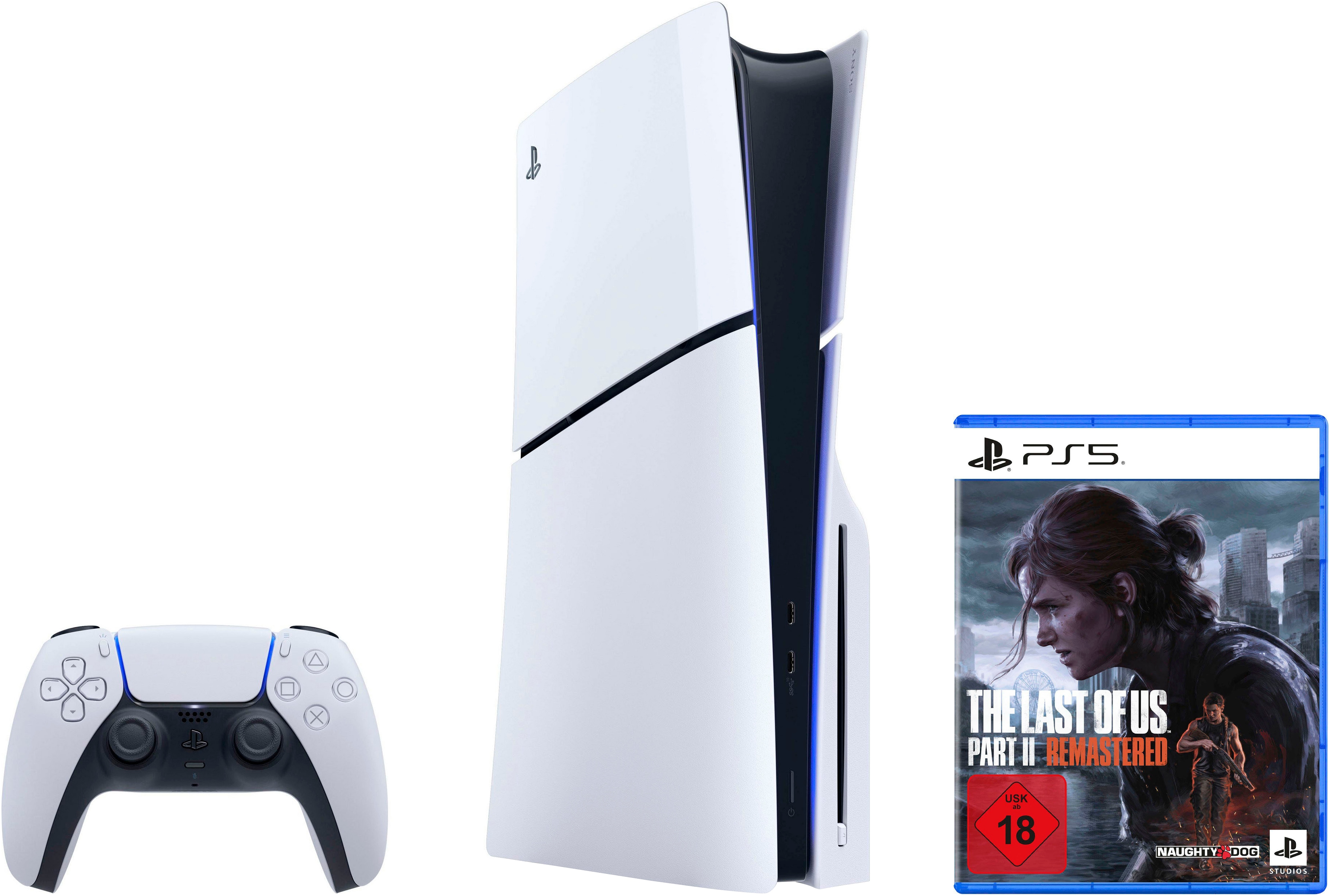 PLAYSTATION 5 Konsolen-Set "Disk Edition (Slim) + The Last of Us Part II Remastered", B:39cm H:10,4cm T:26cm, schwarz, Spielekonsolen