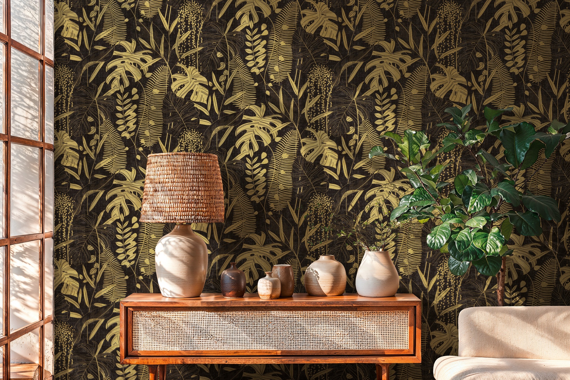 A.S. Création Vliestapete "Cuba II Tropische Blätter" Retro floral tropisch leicht strukturiert Feines Blattdesign mit filigranen Linien und natürlicher Optik