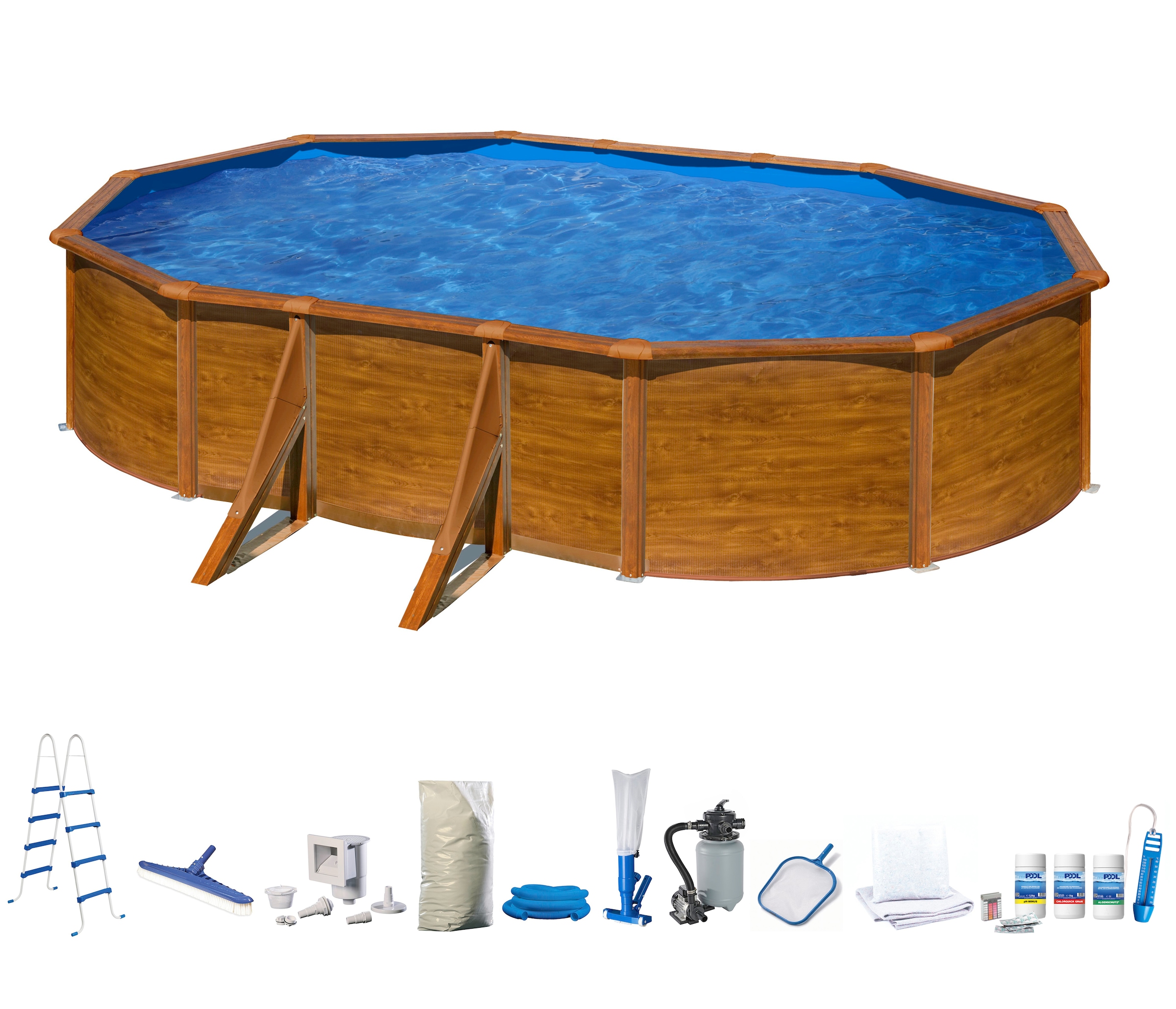 my POOL BWT Ovalpool, (Komplett-Set, 10 tlg.), in moderner Holzoptik, Höhe 132 cm, verschiedene Größen