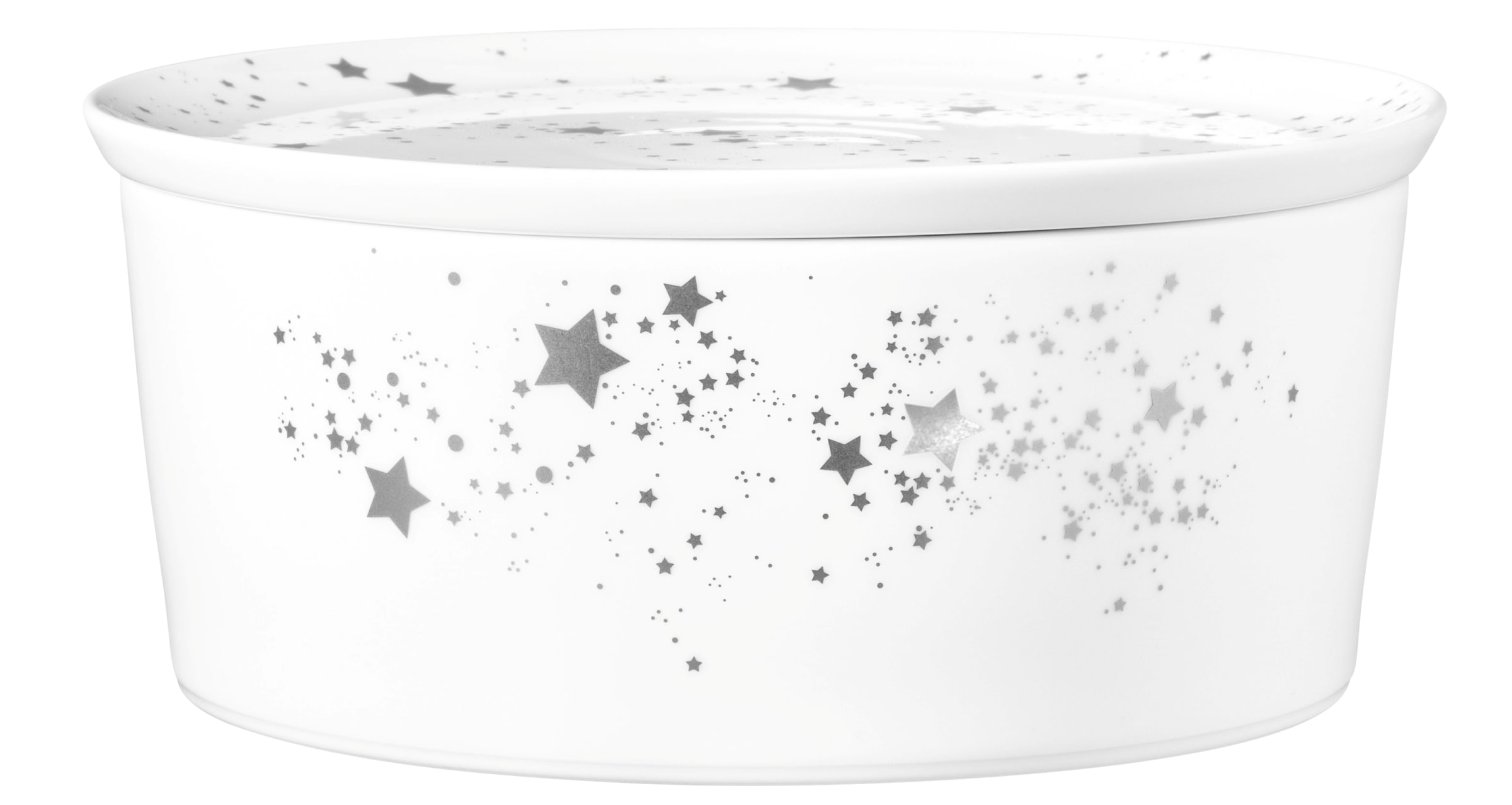 Seltmann Weiden Servierschale "Liberty - Silver Stars" 1 Stk. aus Porzellan Schale rund, mit Deckel, 21 x 9 cm