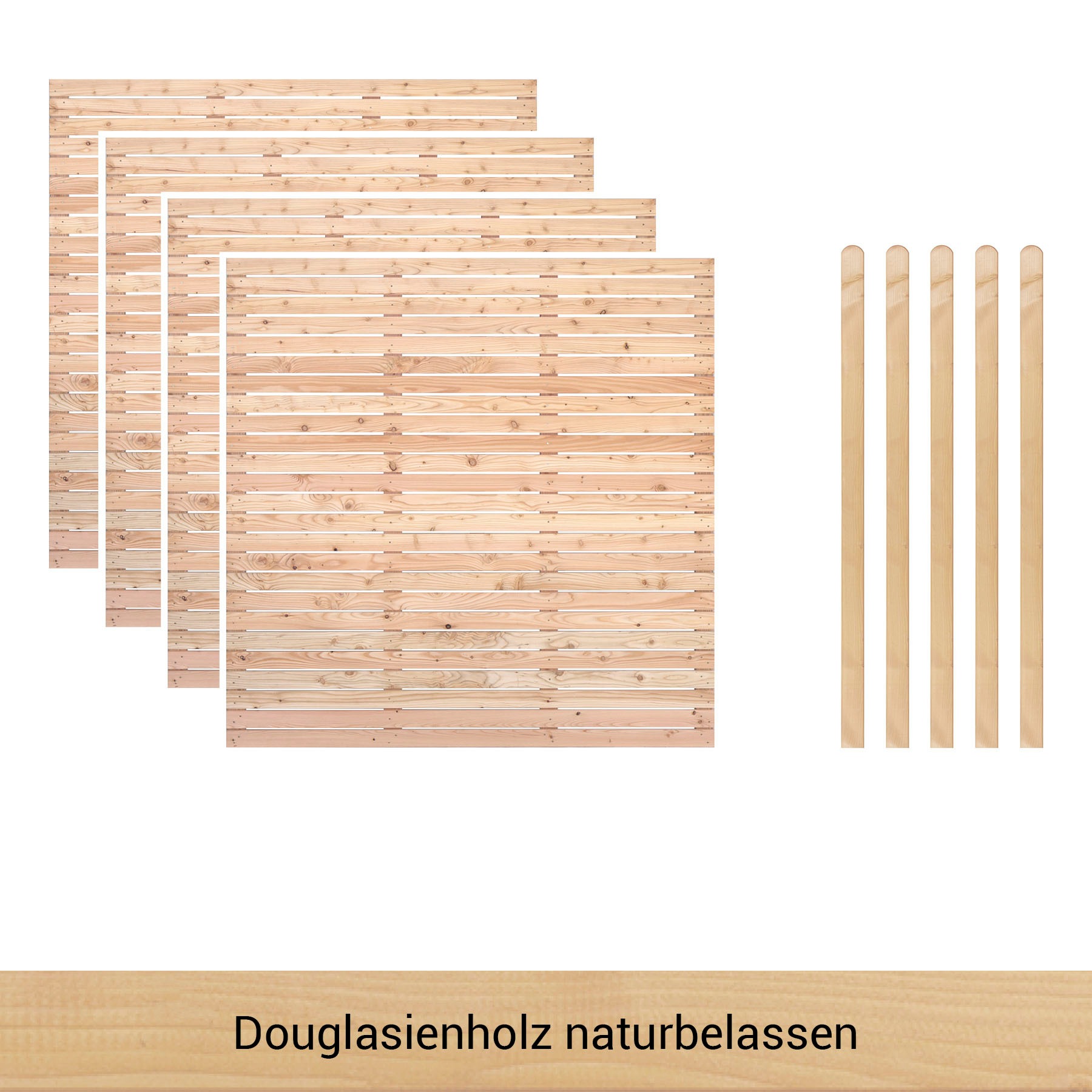BM Massivholz Zaun "Kurt Set 4", 4 Zaunelemente 180 x 180cm, 5 Pfosten, Kop günstig online kaufen