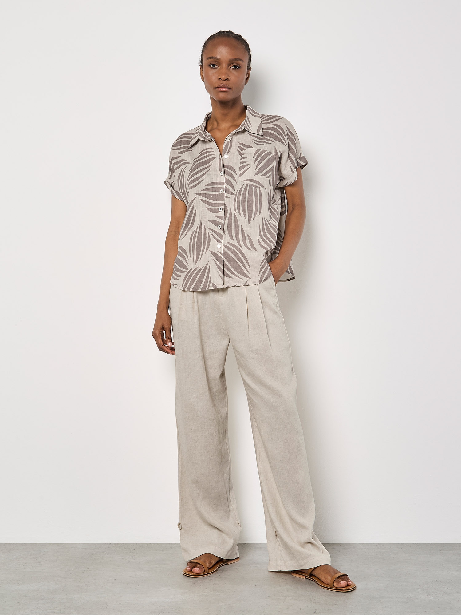 Apricot Hemdbluse »Hemd mit Muscheldruck aus Leinenmischung« aus Leinenmischung