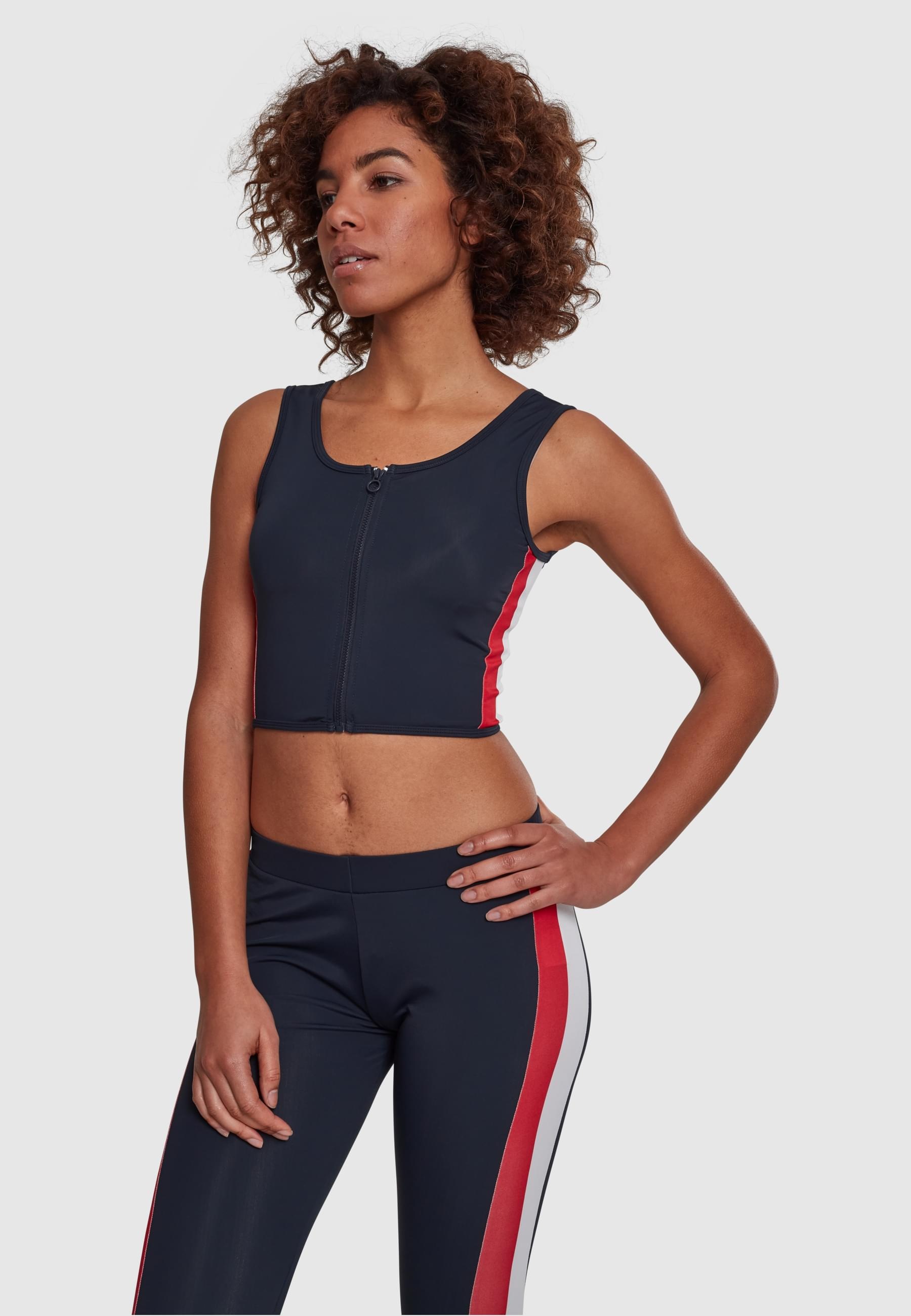URBAN CLASSICS Muskelshirt »Urban Classics Damen Ladies Side Stripe Cropped Zip Top«, (1 tlg.)