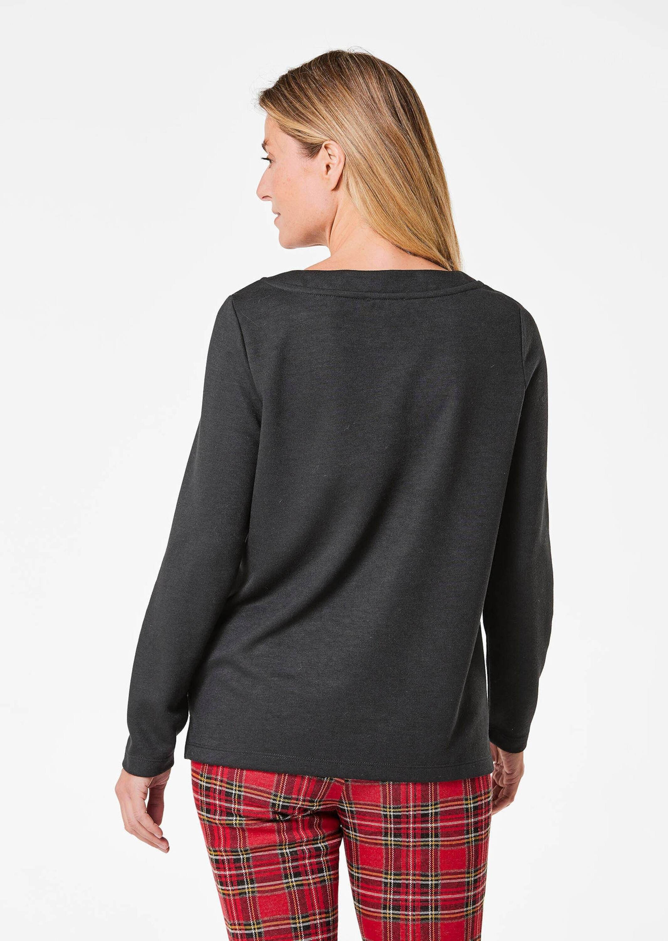 GOLDNER Print-Shirt »Shirt Kurzgröße - Sweatshirt mit halsfernen Kragen und Tunnelzug«
