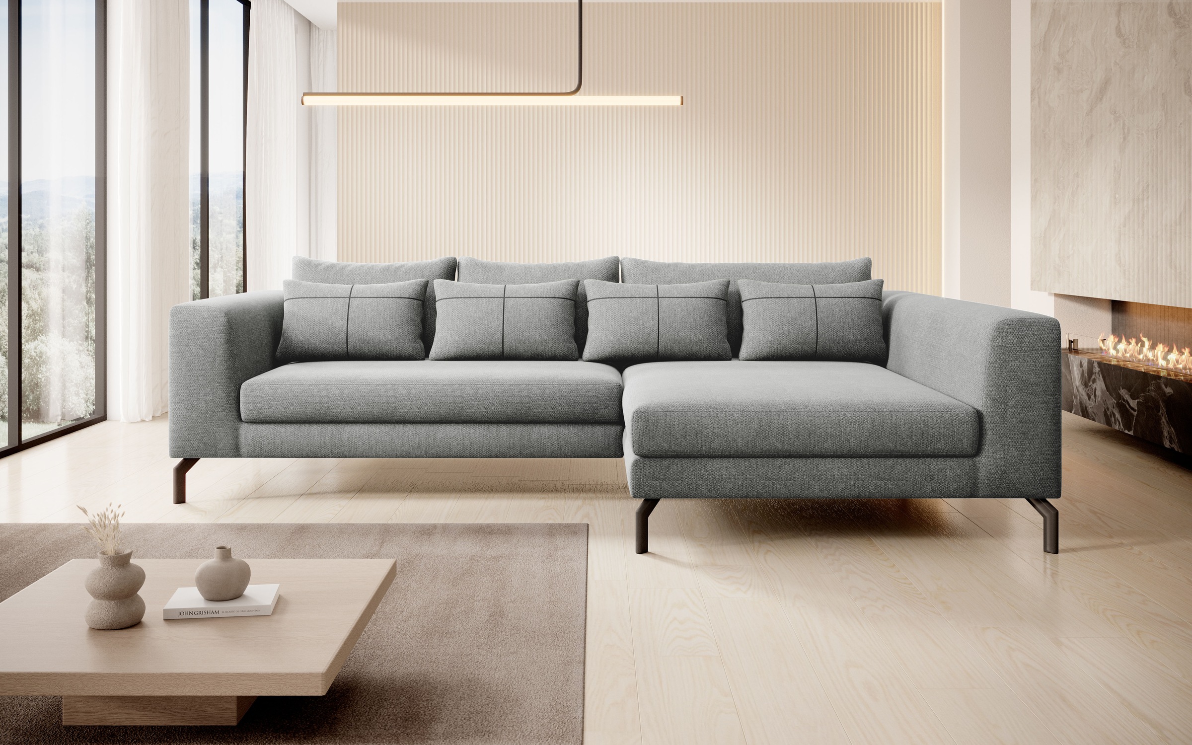 INOSIGN Ecksofa »Cross, mit softem Sitz, L-Form, wendbare Zierkissen, Breite 284 cm«, Couch mit vielen Kissen, stylische Kreuznaht, elegante Metallfüße