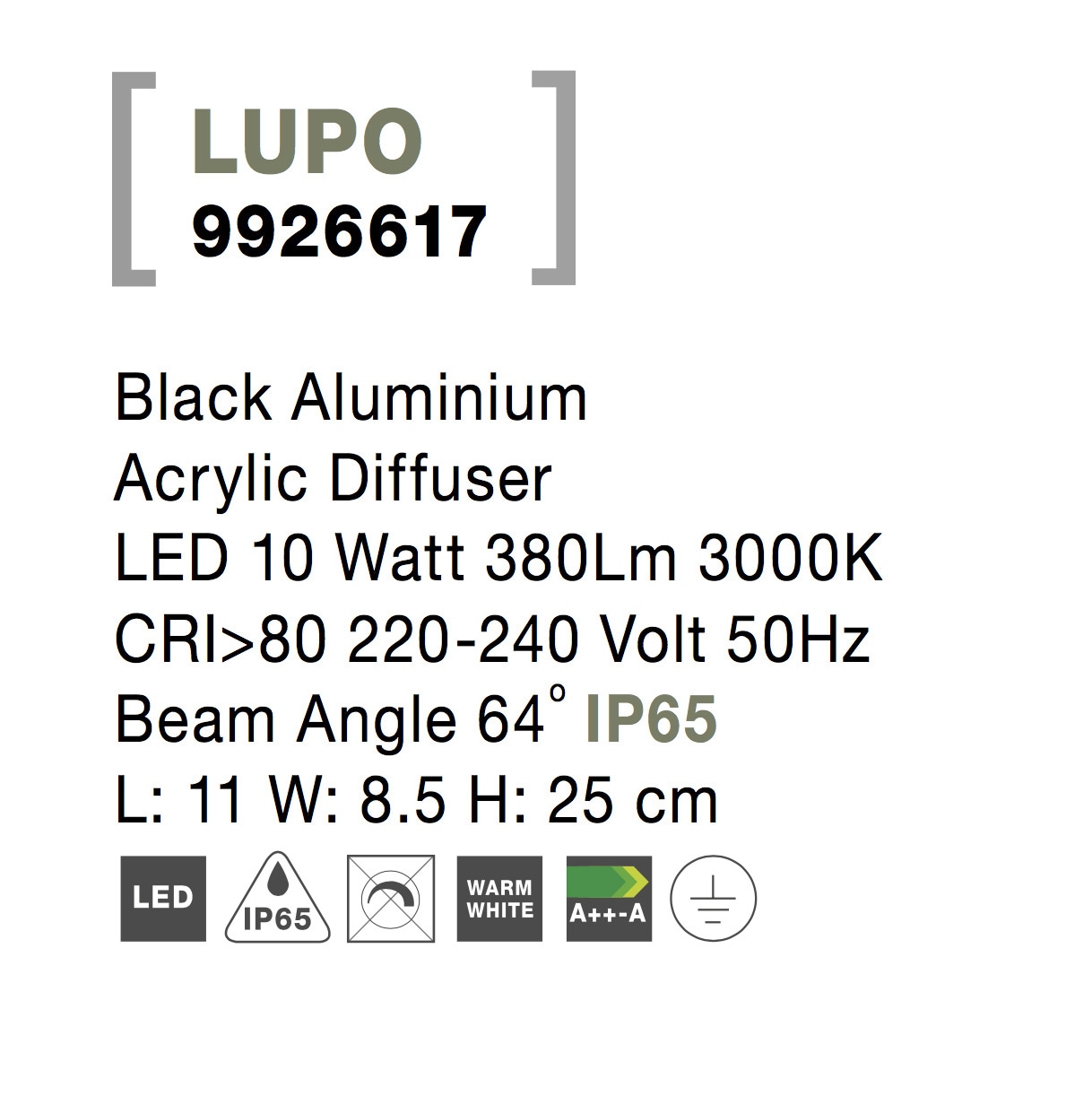 Nova Luce Außen-Wandleuchte »LUPO« LED-Modul 1 Stk. Warmweiß