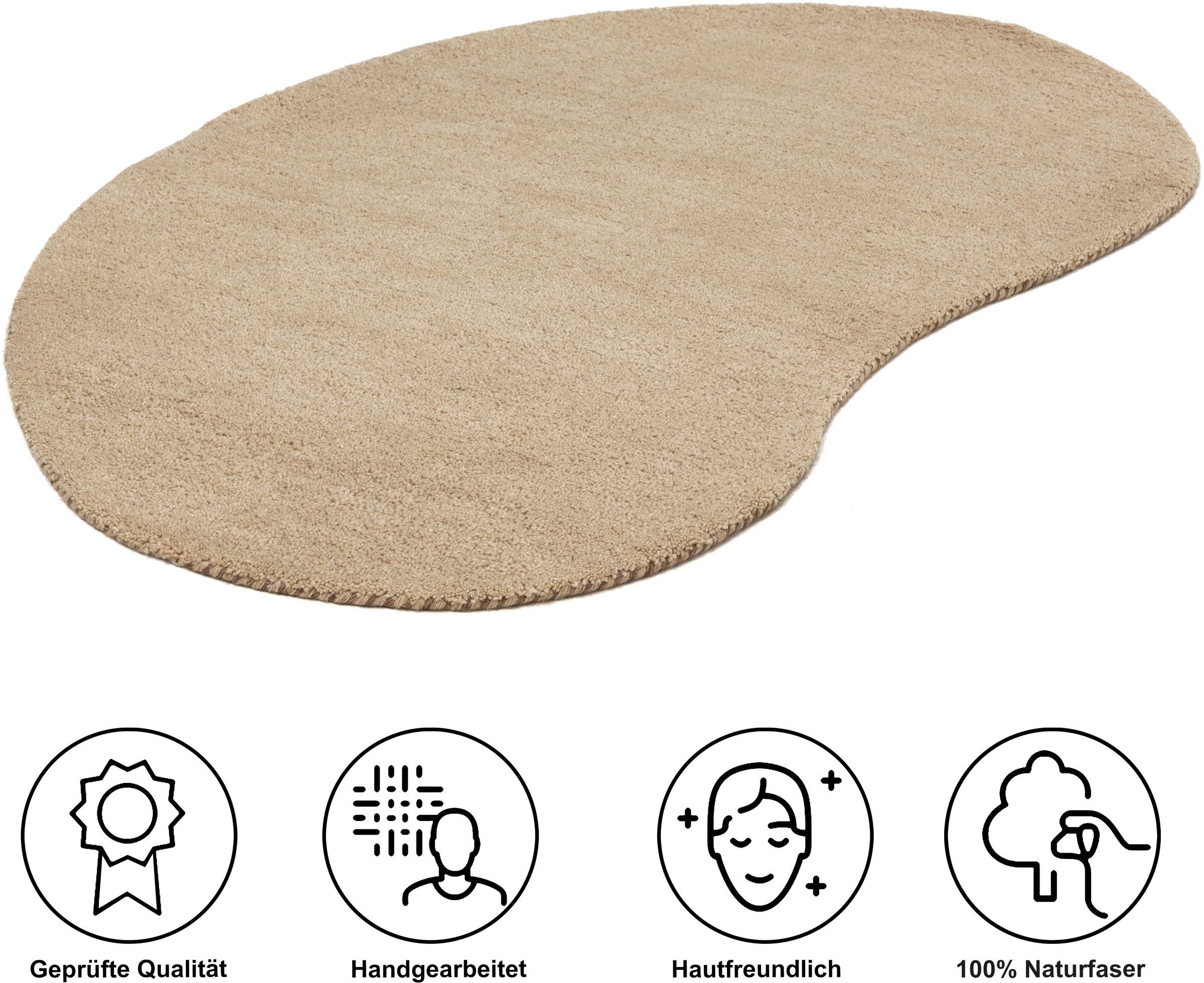 Thumbnail - THEKO Wollteppich "Gabbeh Uni, Handgefertigt, Teppich, meliert, reine Wolle," oval 14 mm Höhe Schlafzimmer, Wohnzimmer, ...