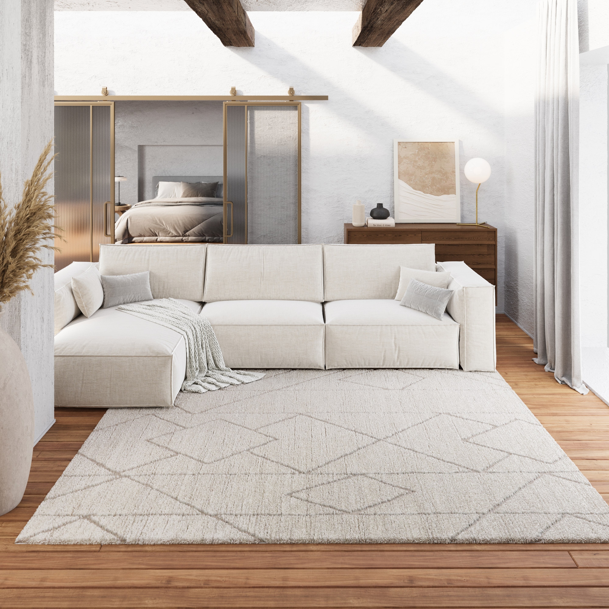 Wecon home Teppich »Pelle«, rechteckig, 18 mm Höhe, Gewebt, Hoch-Tief, pflegeleicht, Rauten Muster, Scandi, Wohnzimmer