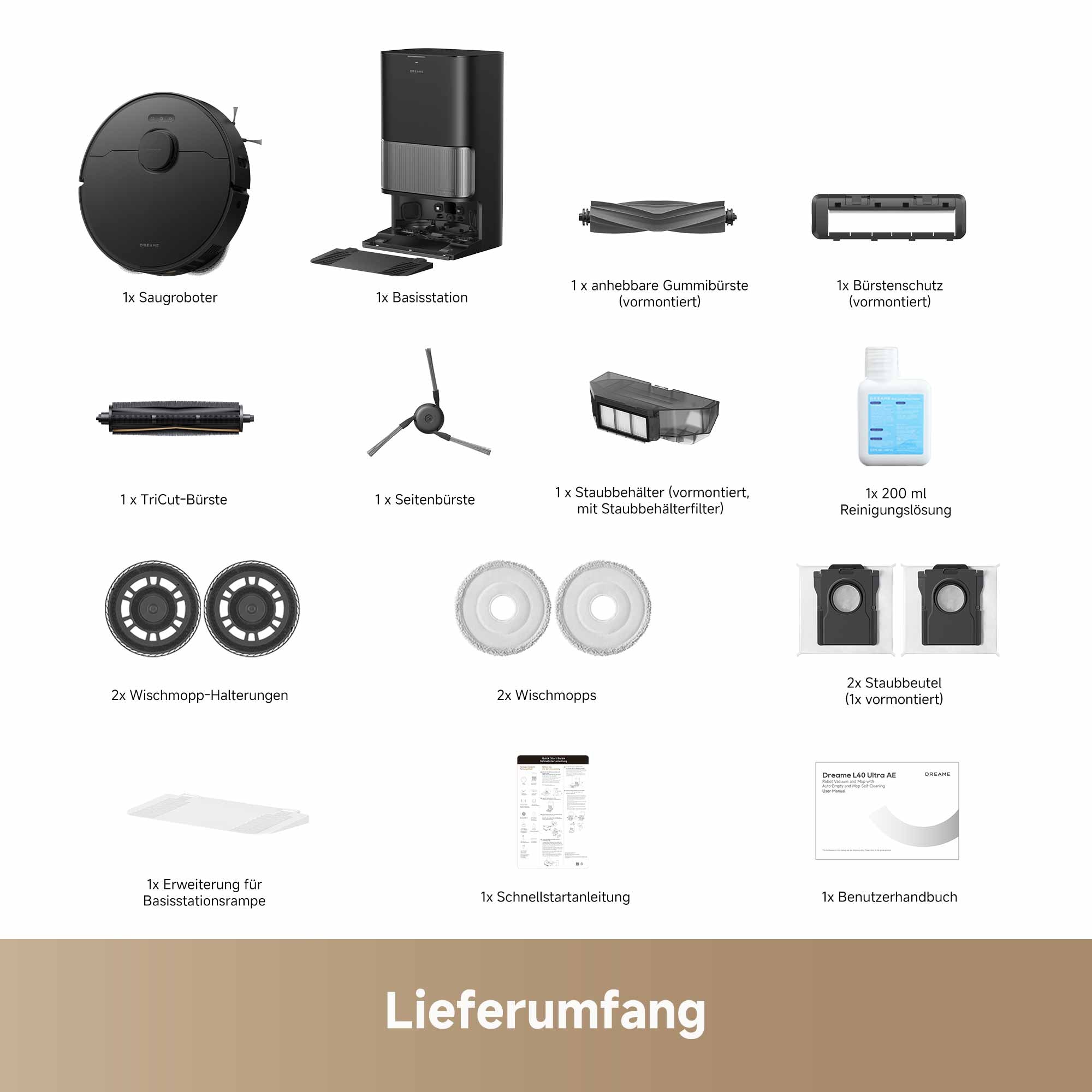 Dreame Saugroboter »L40 Ultra AE mit Wischfunktion«, 19.000Pa Saugkraft, Moppreinigung, KI-gestützte Hinderniserkennung