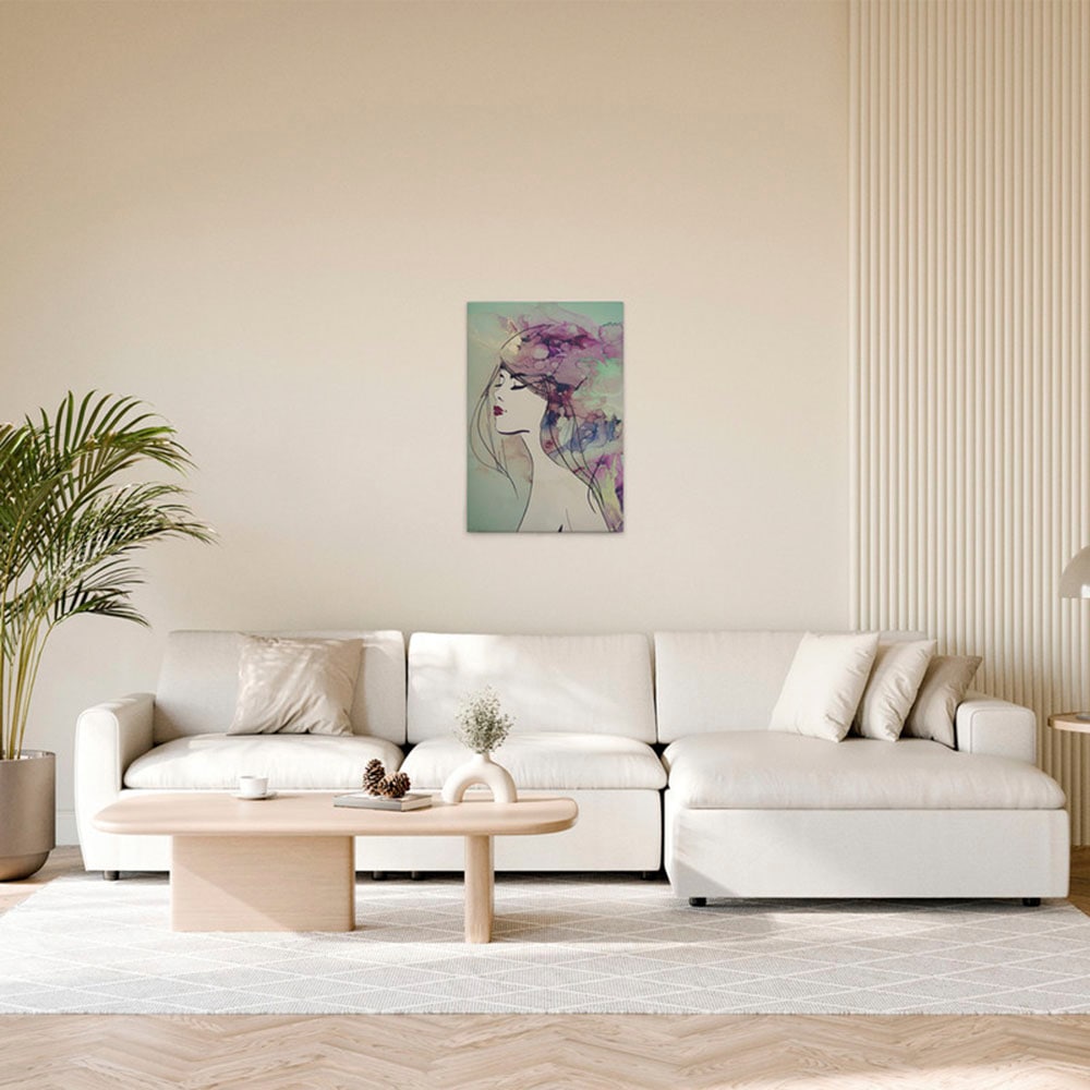 A.S. Création Leinwandbild »Lady 3 - Wandbild Bunt Grün Violett Keilrahmen Kunst«, Personen, (1 St.), Canvas Aquarell Leinwand Frau Wandkunst Schlafzimmer Personen Modern