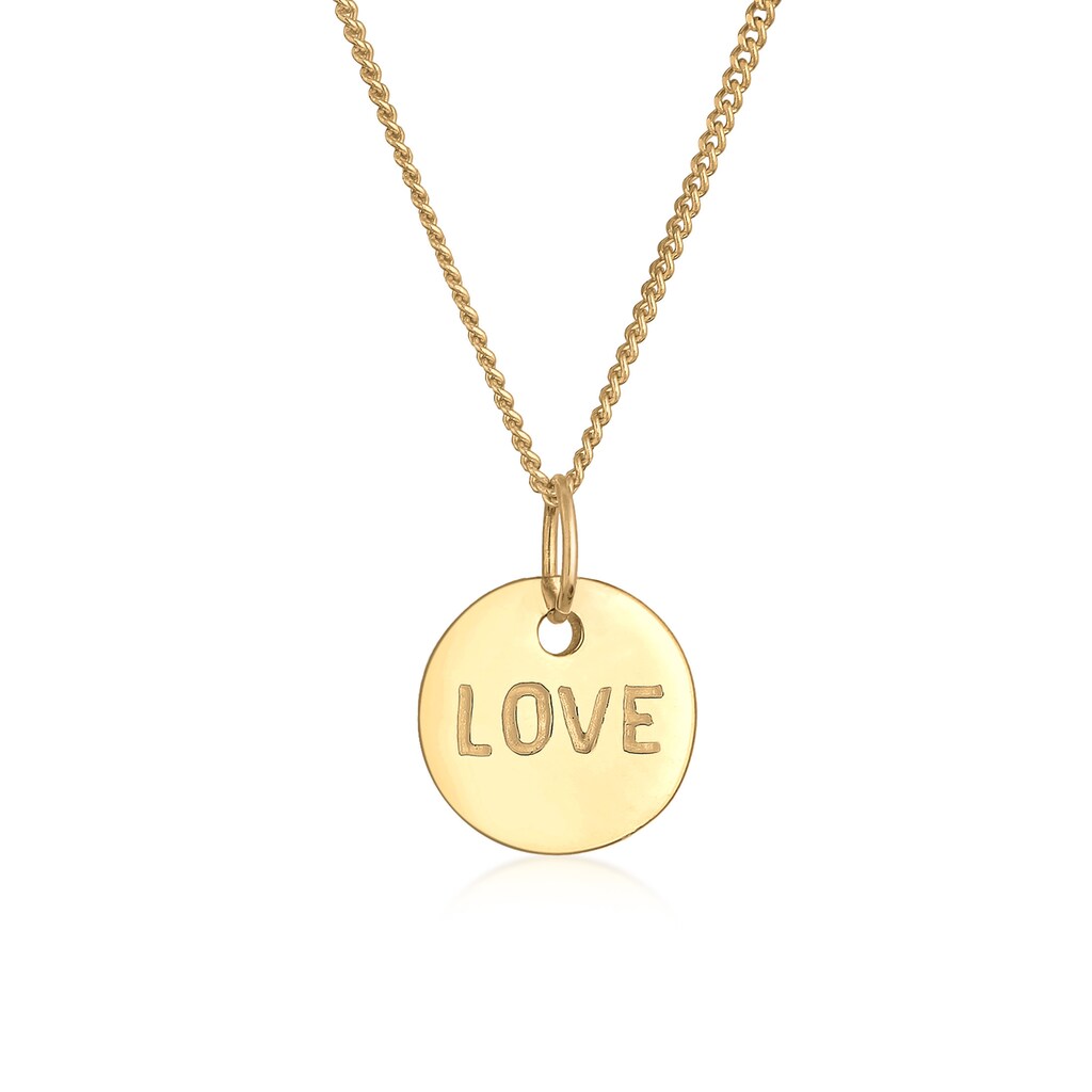 Elli Premium Kette mit Anhänger »Love-Schriftzug Liebe Wording 585 Gelbgold«
