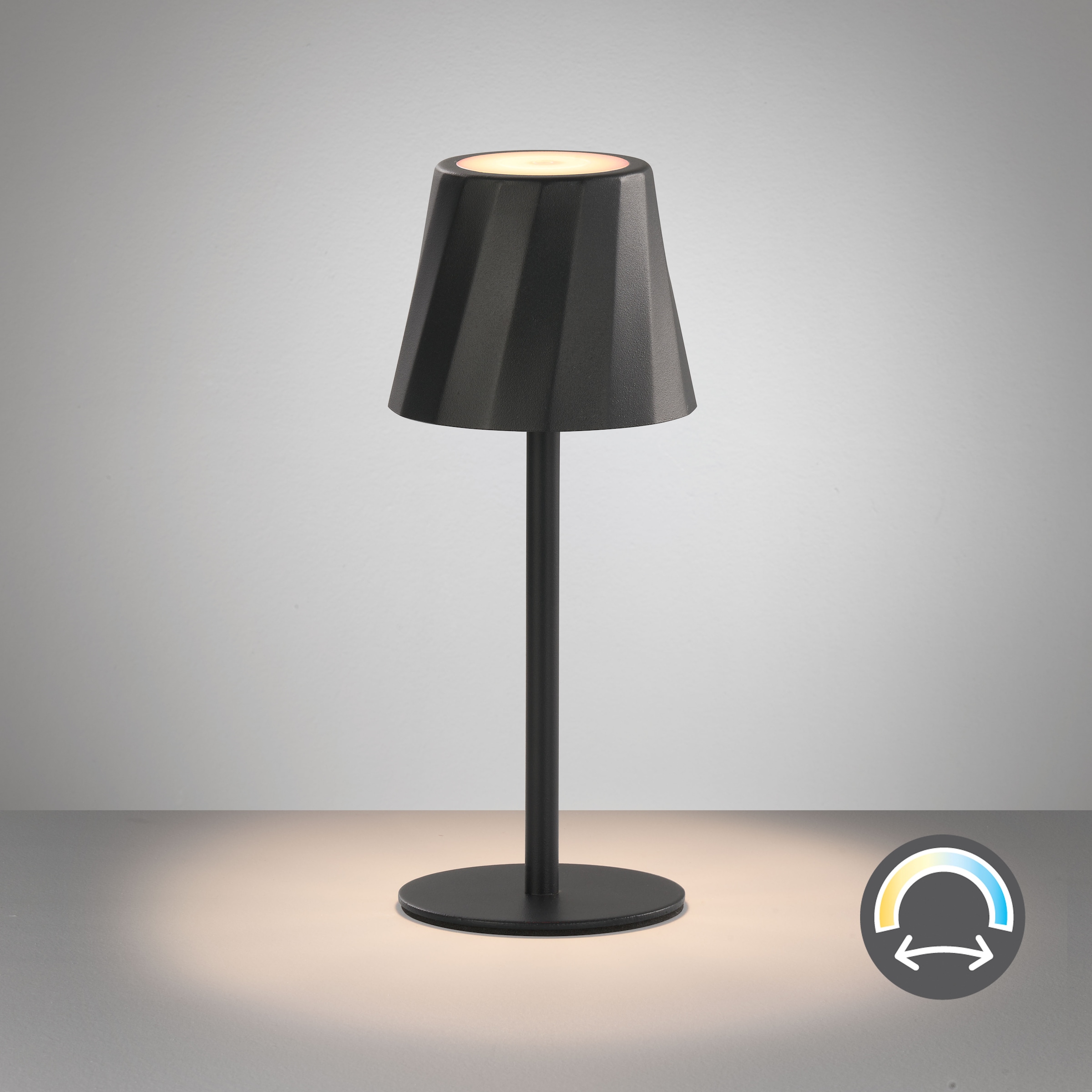 REALITY Leuchten LED Tischleuchte »DIAZ, Outdoor Akku Tischlampe Höhe 21 cm Ø 8,5 cm, IP44, Touchdimmer« LED-Board 1 Stk. Farbwechsler | warmweiß - kaltweiß CCT Lichtfarbe einstellbar 2700-6500K, 160 Lumen, 1,6W, USB Anschluss