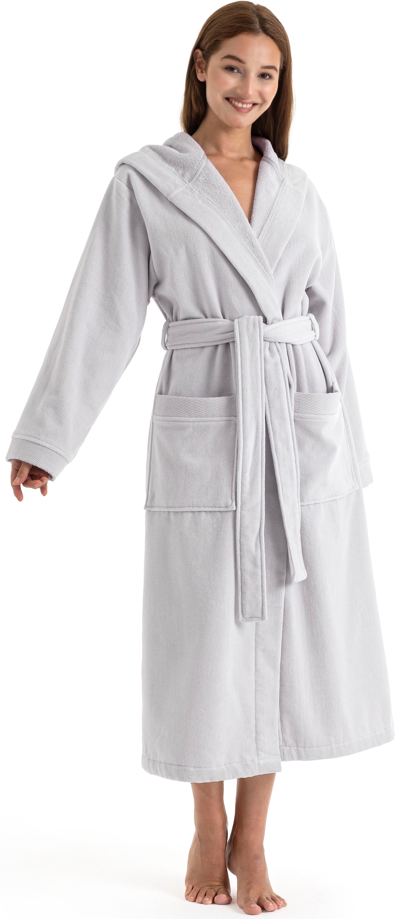 OTTO home Unisex-Bademantel »Fenya, 330 g/m², ideal für Sauna & Spa, Hotelbademantel, Morgenmantel«, (1 St.), Reißverschlusstaschen, weich mit GRATIS-Zugabe: 1x Duschtuch 70x140 cm